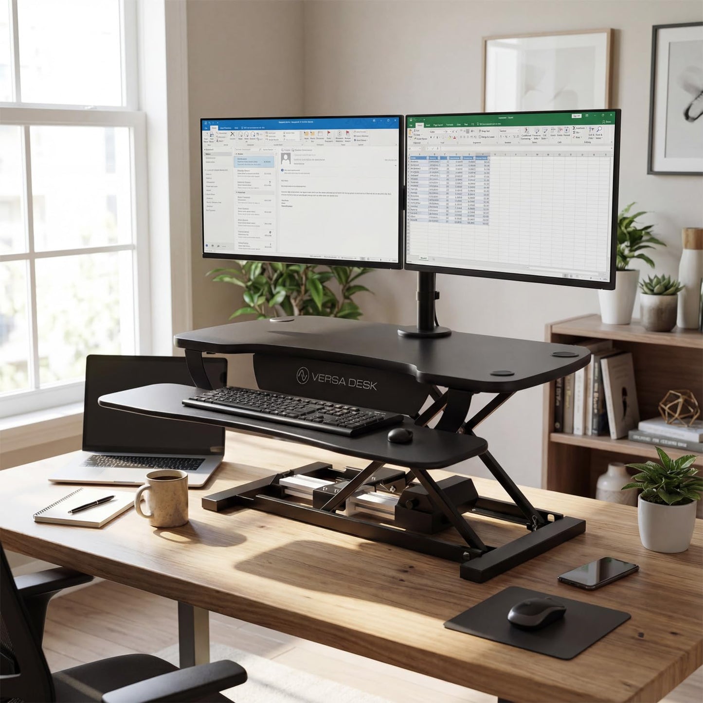 VERSADESK Electric Standing Desk Converter, 48 Inch PowerPro Height-Adjustable Sit Stand Desktop Riser, Keyboard Tray, USB Charging Port, 48" W X 24" D, Black