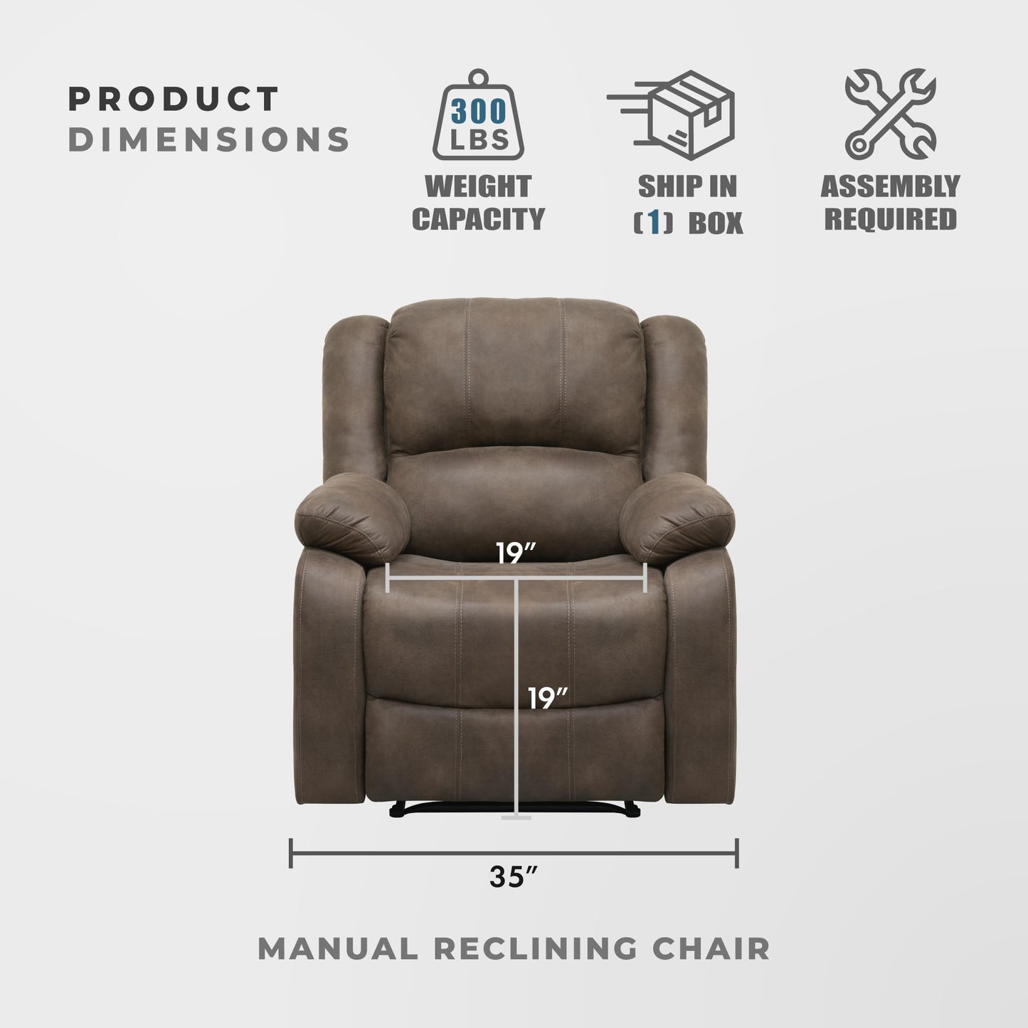 Lexicon Manual Recliner Sofa Chair, Home Theater Seating, Wall Hugger Manual Reclining Nursery Chair for Bedroom/Living Room/Office/Apartment, Brown Polished Microfiber