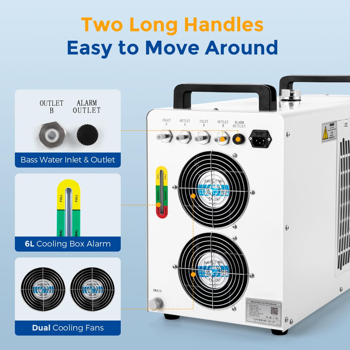Cloudray Water Chiller CW-5202 6L for CO2 Laser Engraver & Cutting, Compatible with 2 Laser Tubes, Laser Chiller, Industrial Water Cooler，60W 70W 80W 90W 100W 120W 150W CO2 Laser Engraving Machines
