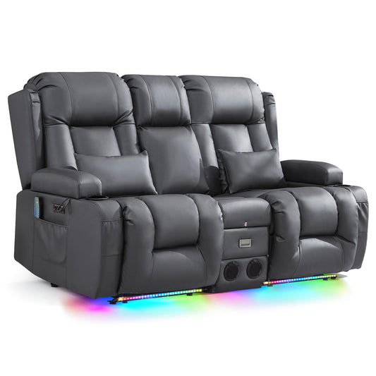 URRED Power Loveseat Recliner Sofa with Massage and Heat, Wall Hugger Reclining Loveseat with Console, RV Couch Home Theater Seating with LED Lights for Living Room (Ash Gray, 67" - 2 Seats)