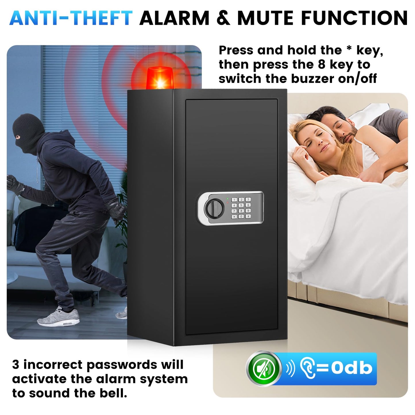 27.56"H Steel Safe Box, 6.0 Cuft Home Safes with Fireproof Waterproof Bag, Digital Security Safes with Programmable Keypad Keys, Smart Alert, Mute Mode, Anti-theft Safety Box for Documents Valuables