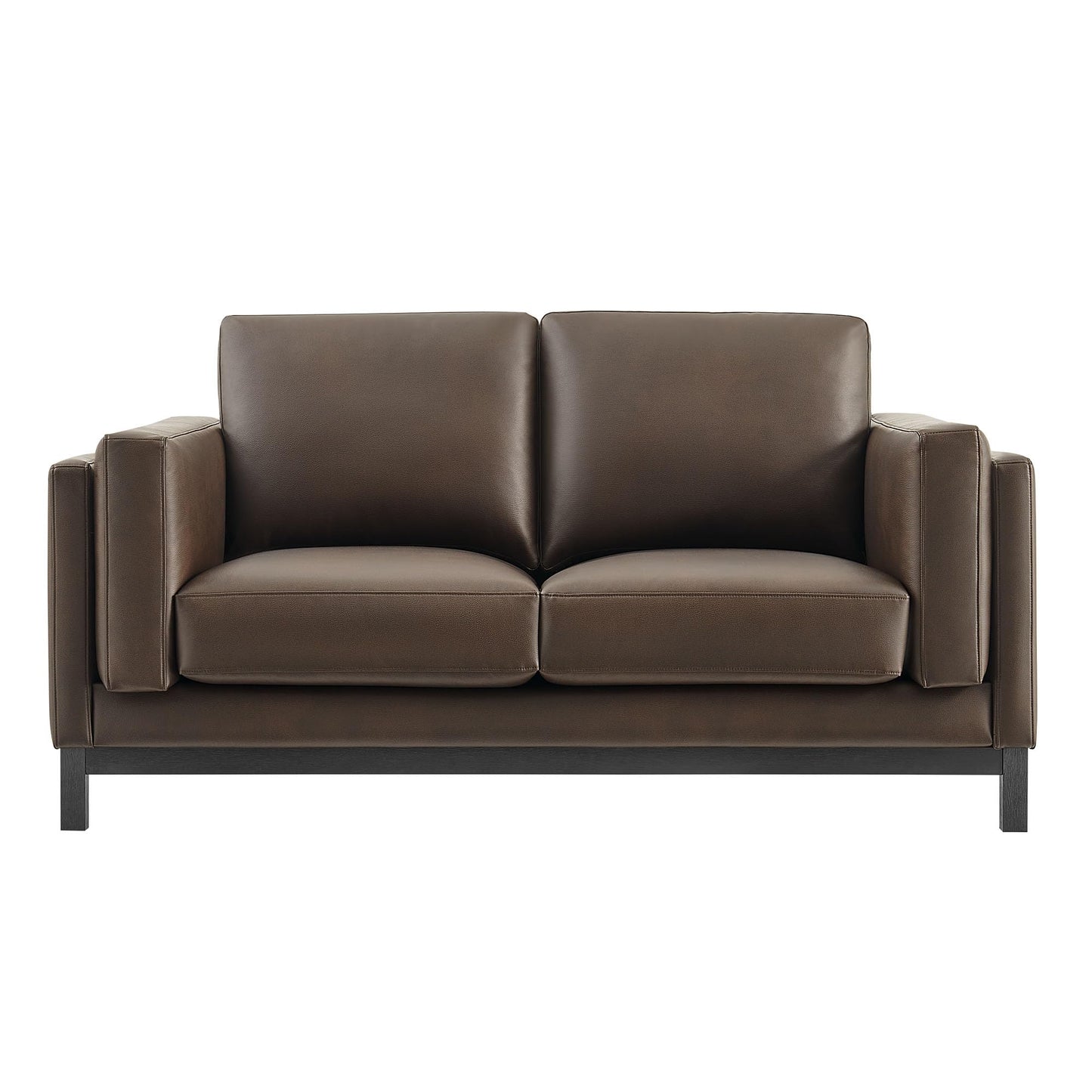 Modway Roscoe 63 Inch Vegan Leather Loveseat in Espresso - Comfortable Faux Leather 2 Seater Couch for Living Room, Apartment, or Office Seating