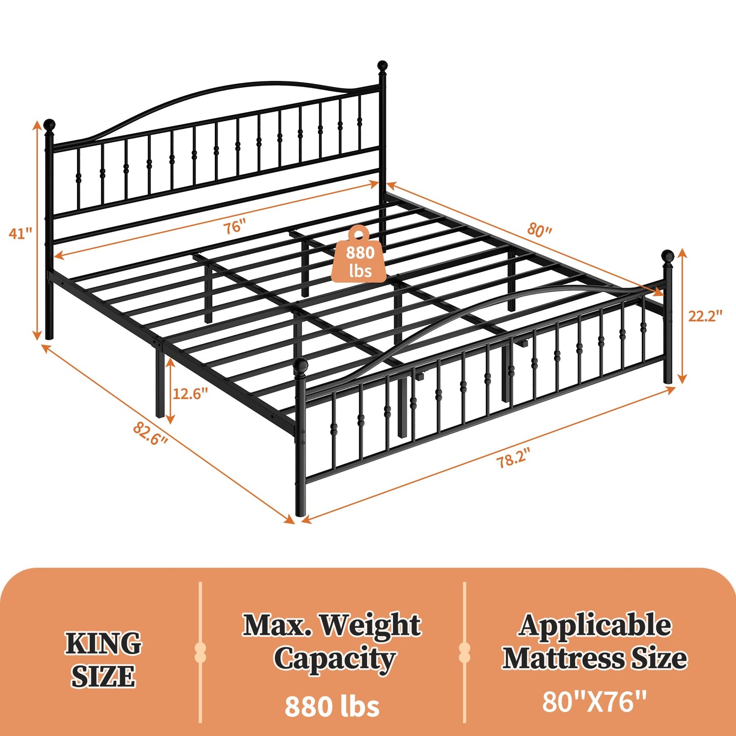 GAOMON King Size Metal Platform Bed Frame,Mattress Foundation with Victorian Style Wrought Iron-Art Headboard and Footboard,Under Bed Storage,Noise Free,No Box Spring Needed,Easy Assembly(Black)
