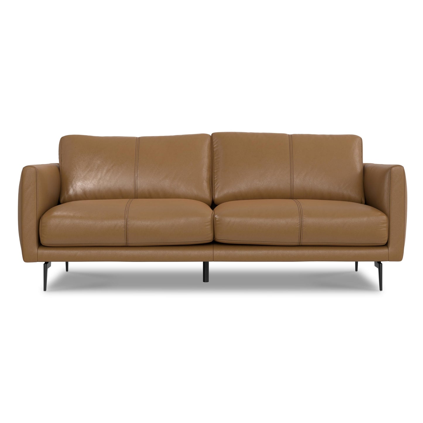 SIMPLIHOME Stevens Sofa in Genuine Leather, Butternut Brown, 81-inch Wide, Solid Wood Frame, Modern Living Room Furniture
