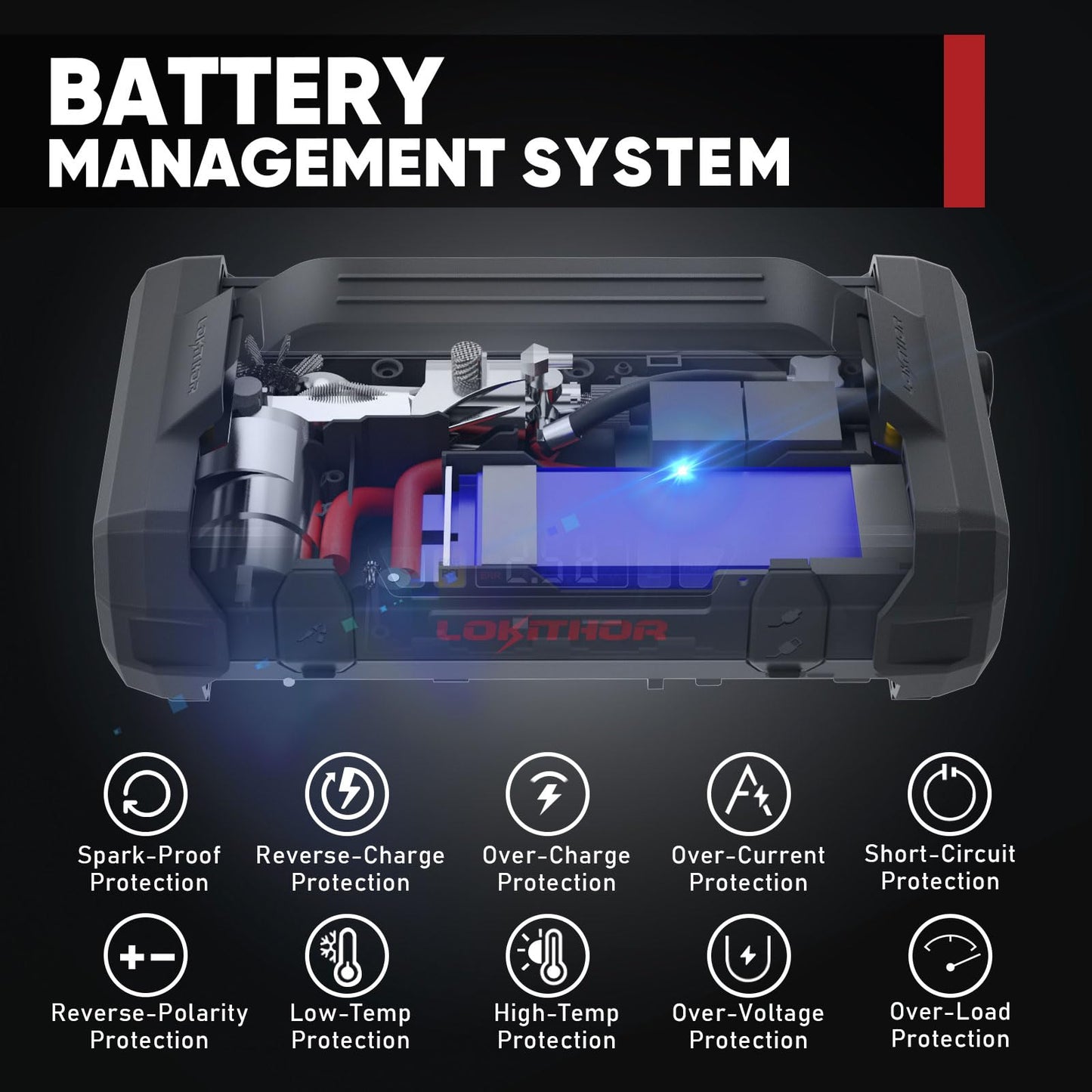 LOKITHOR JA301 Jump Starter with Air Compressor, 2000Amp 12V Portable Car Battery Booster Pack for Upto 8.0L Gas or 6.0L Diesel, 150 PSI Tire Inflator with Digital Screen, 30 Months Ultra-Long Standby