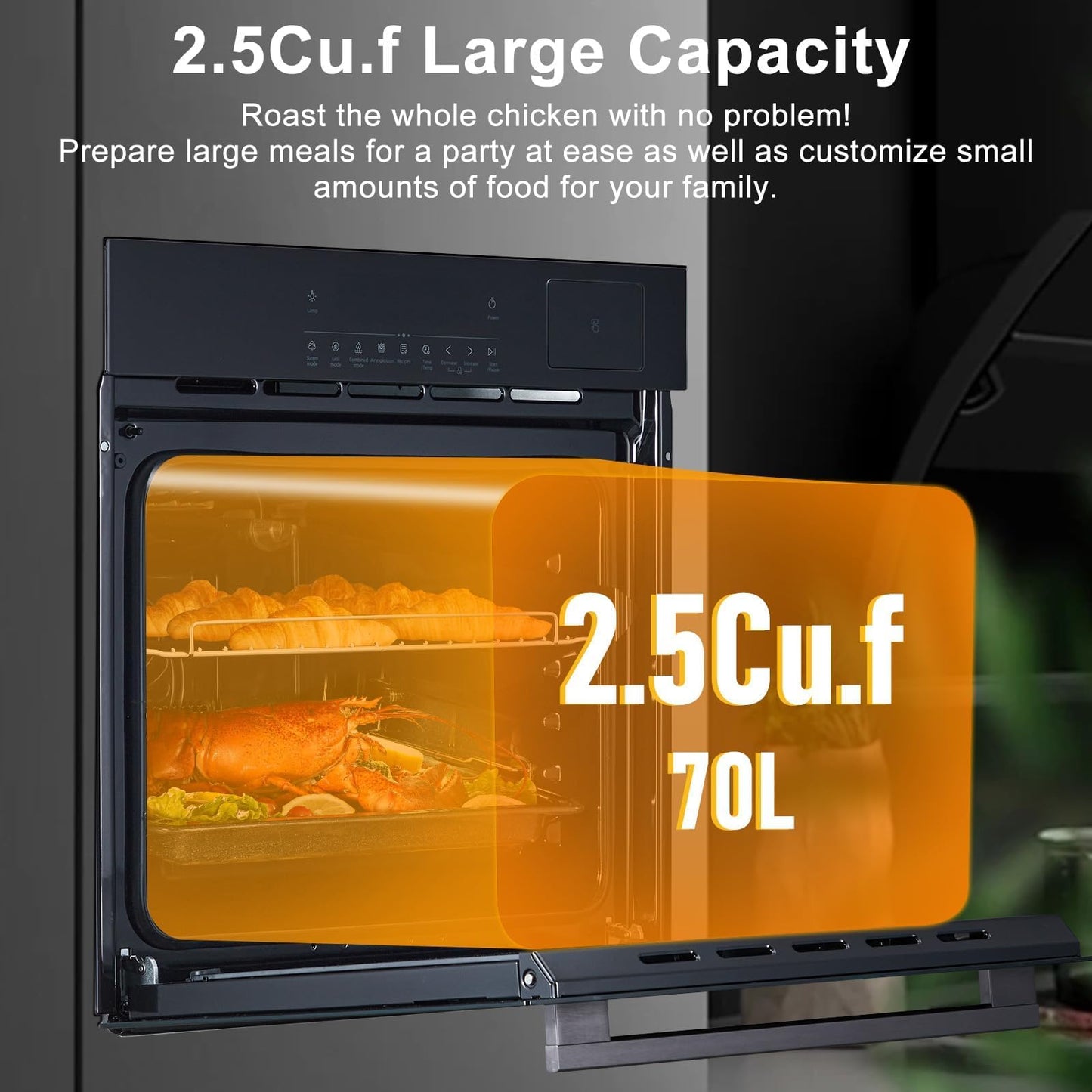 GarveeLife 24" Single Wall Oven, 2.5 Cu.ft. Electric Wall Oven with 8 Cooking Functions, 3000W Convection Oven in Stainless Steel, Touch Control, Timer, Safety Lock, ETL Certified