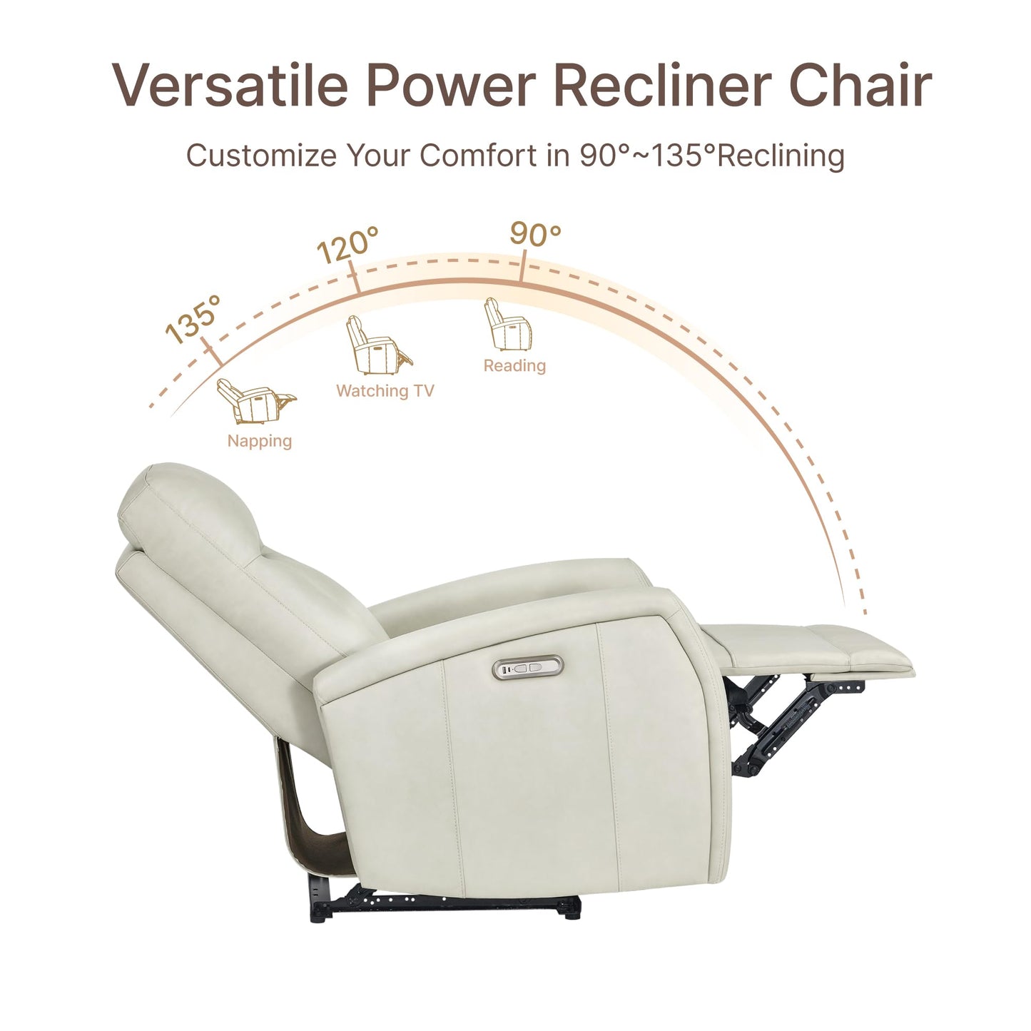 KISLOT Wall Hugger Power Recliner Chair with USB & Type-C Ports Faux Leather Recliner 135° Reclining Small Space Electric Sofa for RV Living Room Bedroom