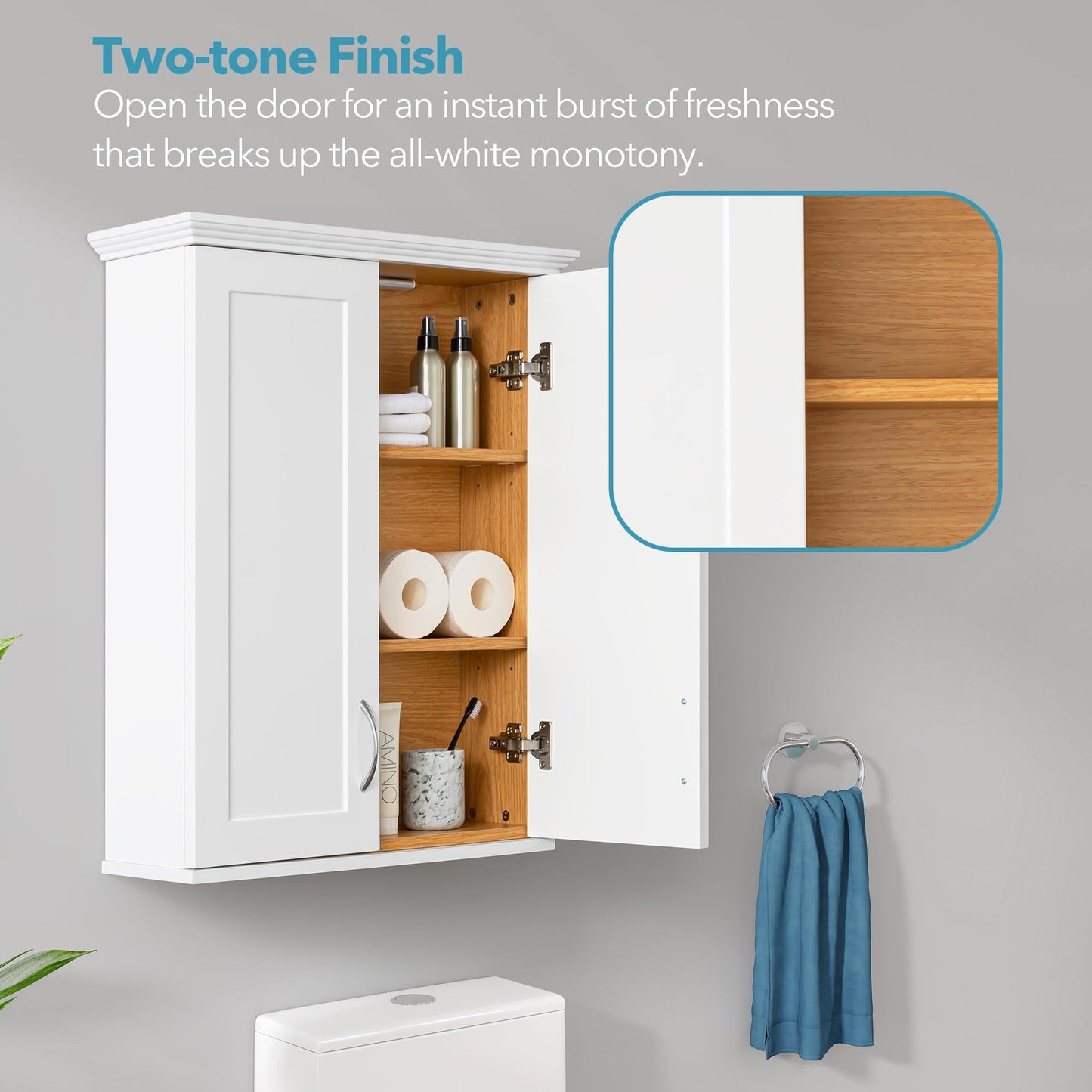VANIRROR Medicine Cabinet -Bathroom Cabinet Wall Mount with DIY Lighting Unique Top and Dual-Tone Design, Over the Toilet Saver Storage Cabinets
