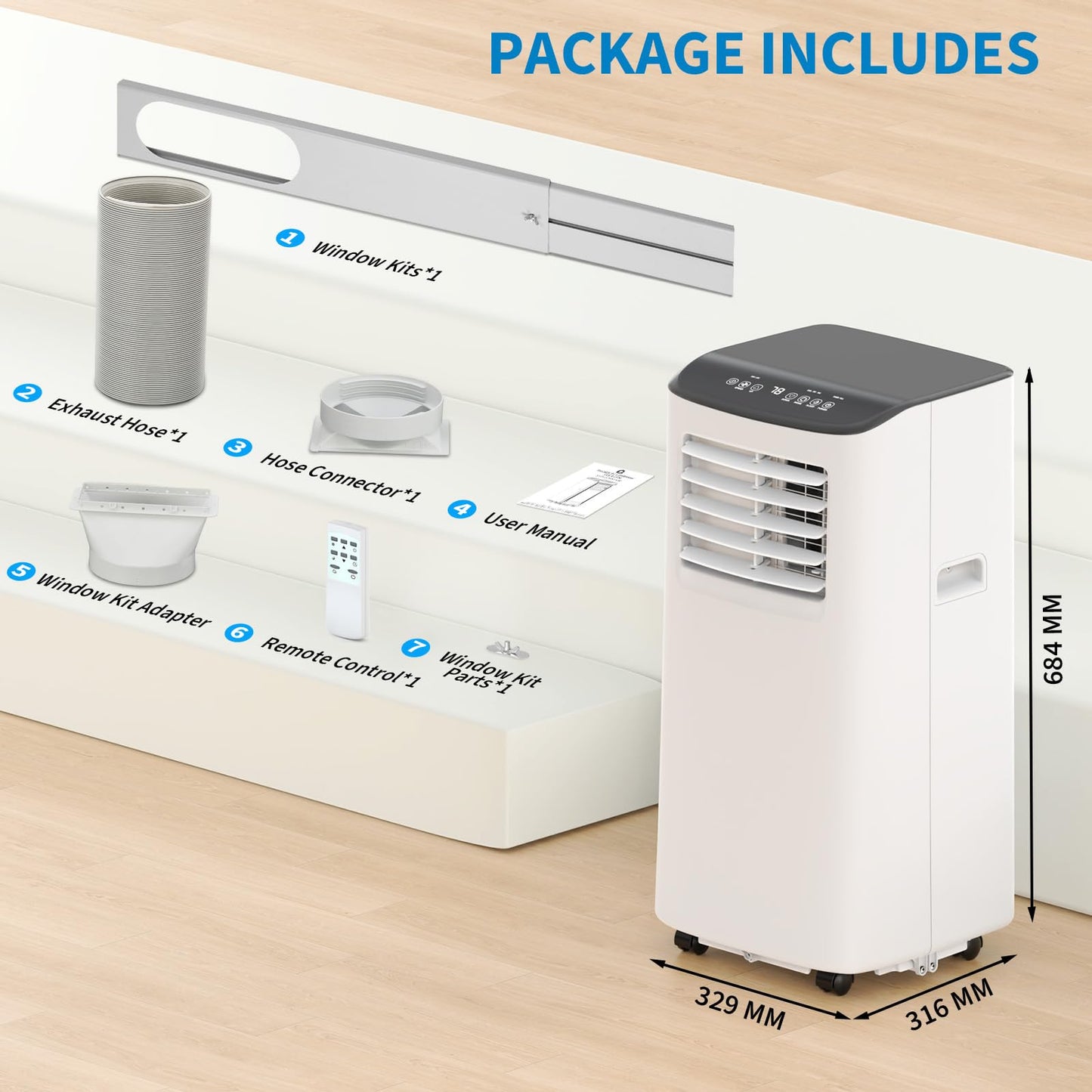Garvee 8,000 BTU Portable Air Conditioner, 3-in-1 Portable AC Unit with Remote Control, Cool, Dehumidifier & Fan Modes for Rooms up to 350 sq.ft, with Sleep Mode, 24 Hours Timer, and Window Kit