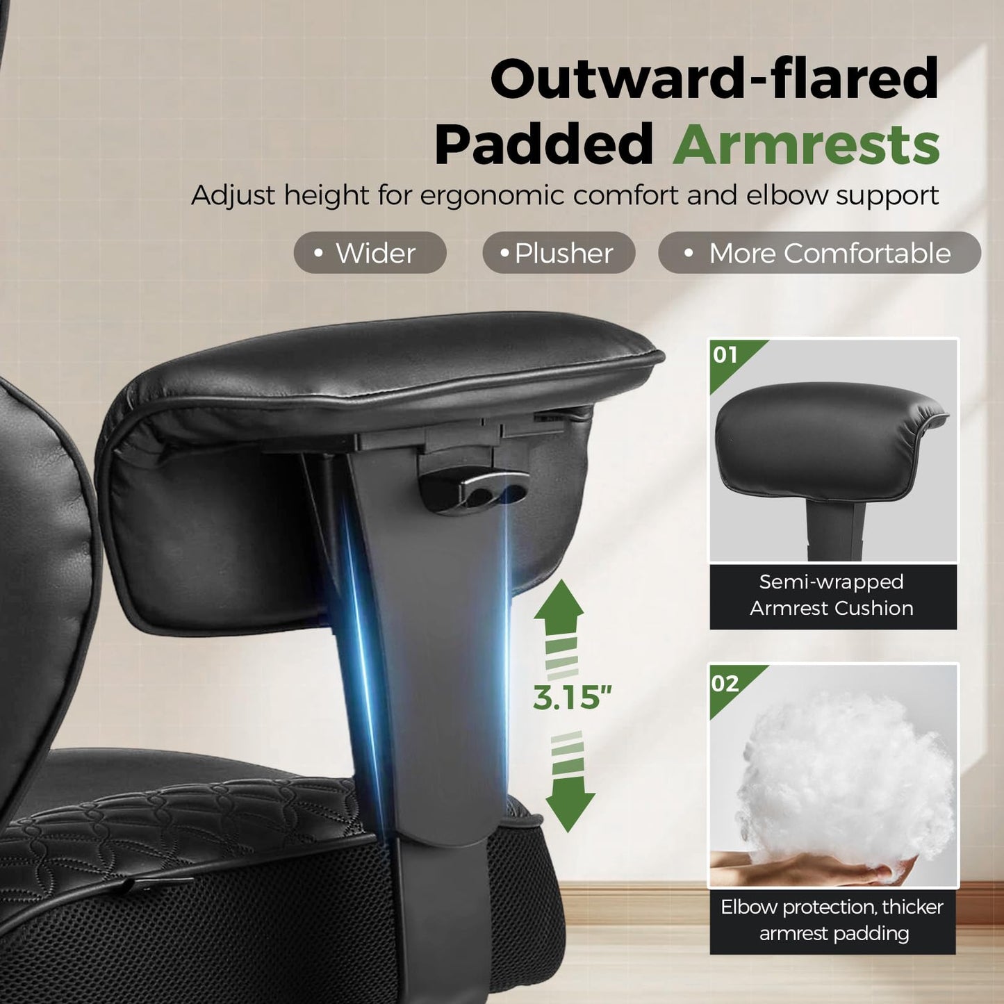 GTPLAYER Big and Tall Office Chair Wide Ergonomic Gaming Chair with Deluxe Embossing Designed Leather with Foot Rest,150°Reclining Adjustable Soft Armrests Pocket Spring Back Support and Pillow