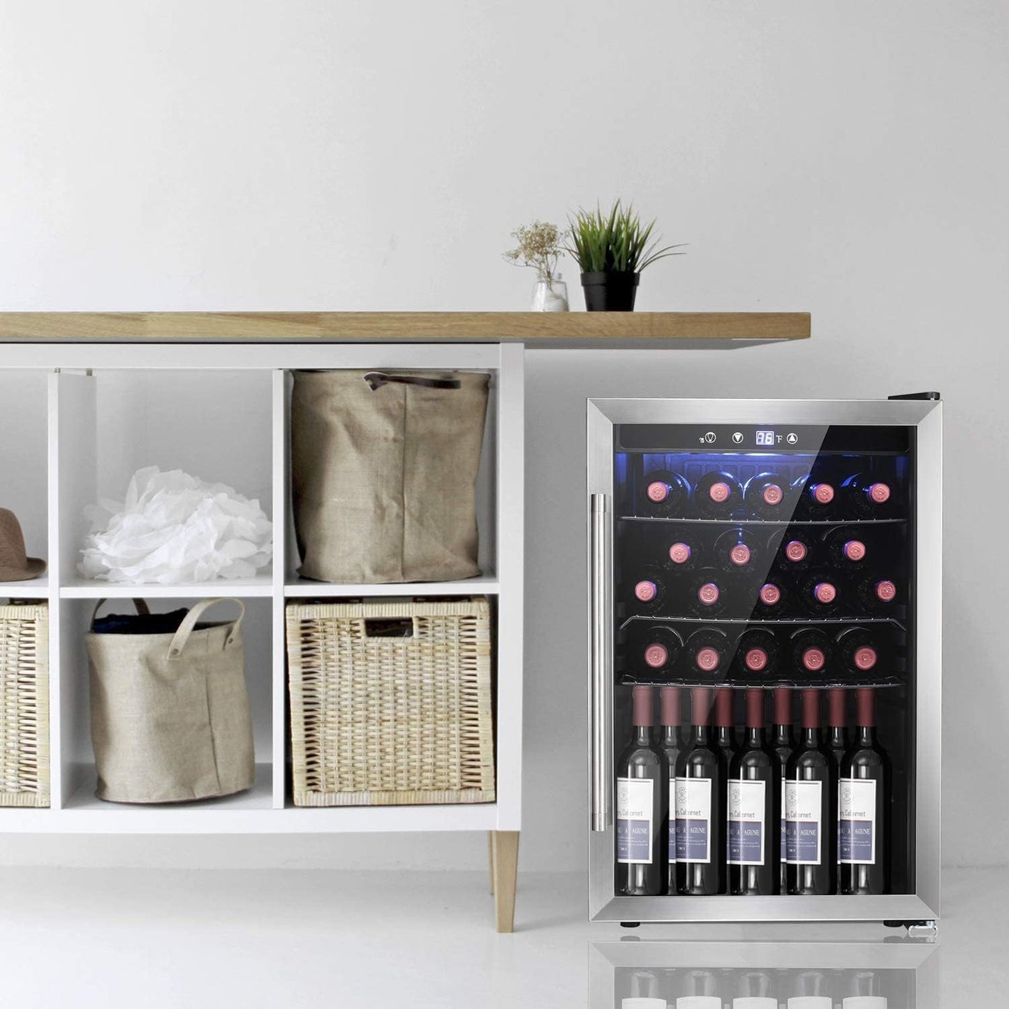 Antarctic Star Wine Cooler/Cabinet Drink Refrigerator Fridge, 36 Bottle Freestanding Wine Chiller with Stainless Steel, Double-Layer Glass Door Touch Screen for Home Office/Bar, 4.4Cu.Ft., Silver