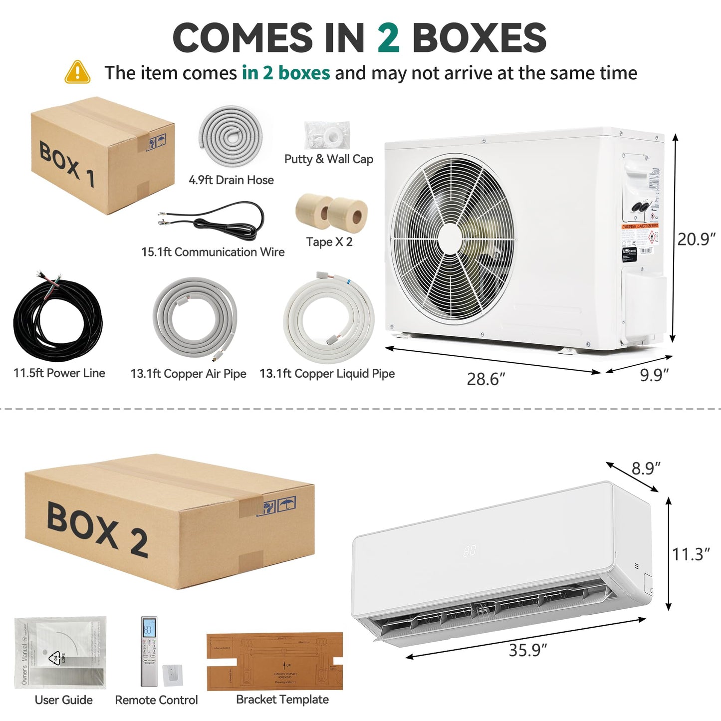 YITAHOME 20 SEER2 18000BTU Mini Split AC/Heating System 208-230V, Pre-charged Inverter AC Cool & Heat Up to 1250 Sq. Ft, Pure Design, Compatible with 3 Level Eco Mode, Complete Installation Kit, White