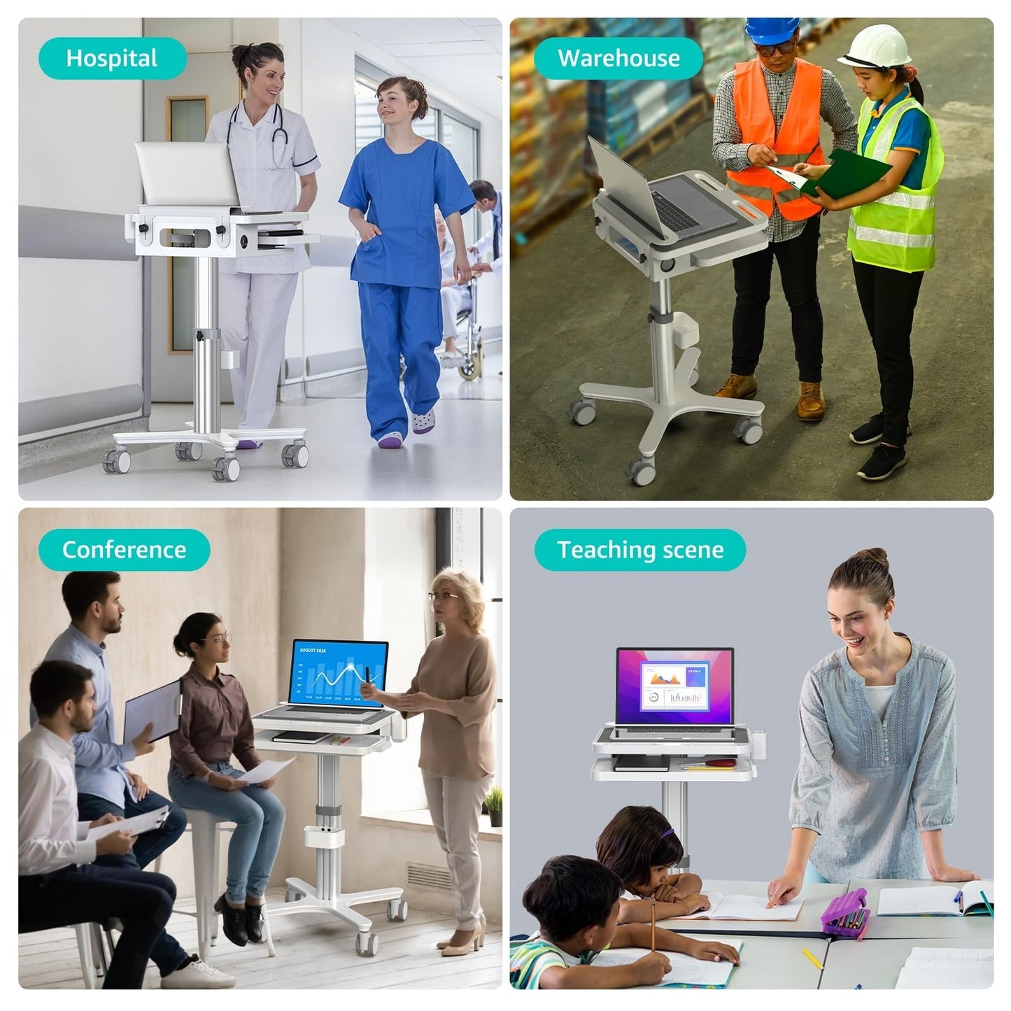 BEWISER Medical Cart Mobile Trolley Height Adjustable Easy Installation Pallet Cart with Oral Scanner Holder Laptop Workstation