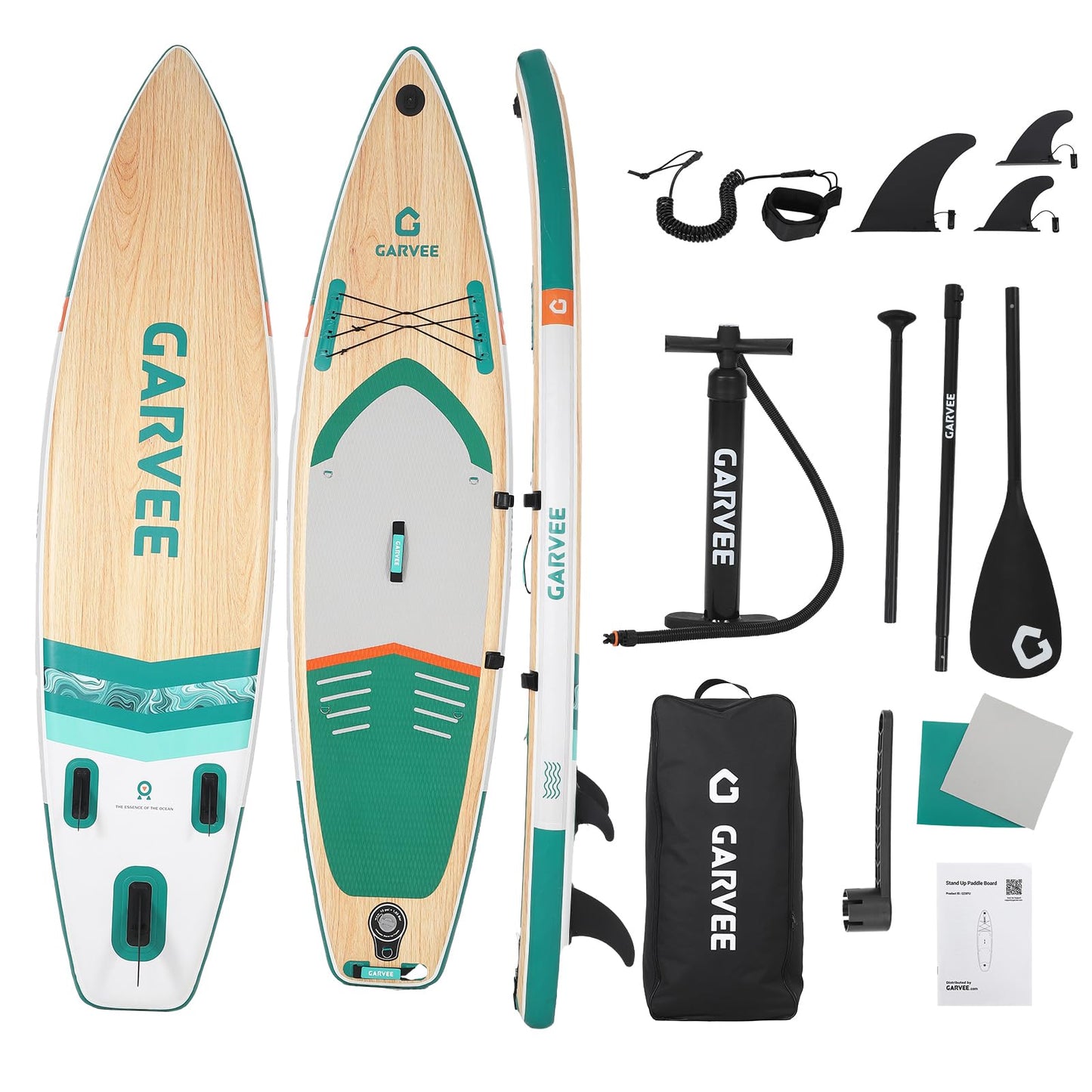 GarveeHome Inflatable Stand Up Paddle Board with Premium SUP Accessories, Wide Stable Design, Anti-Slip EVA Deck, Built-in Camera Mount, 11'5" Inflatable Paddle Boards for Adults & Youth