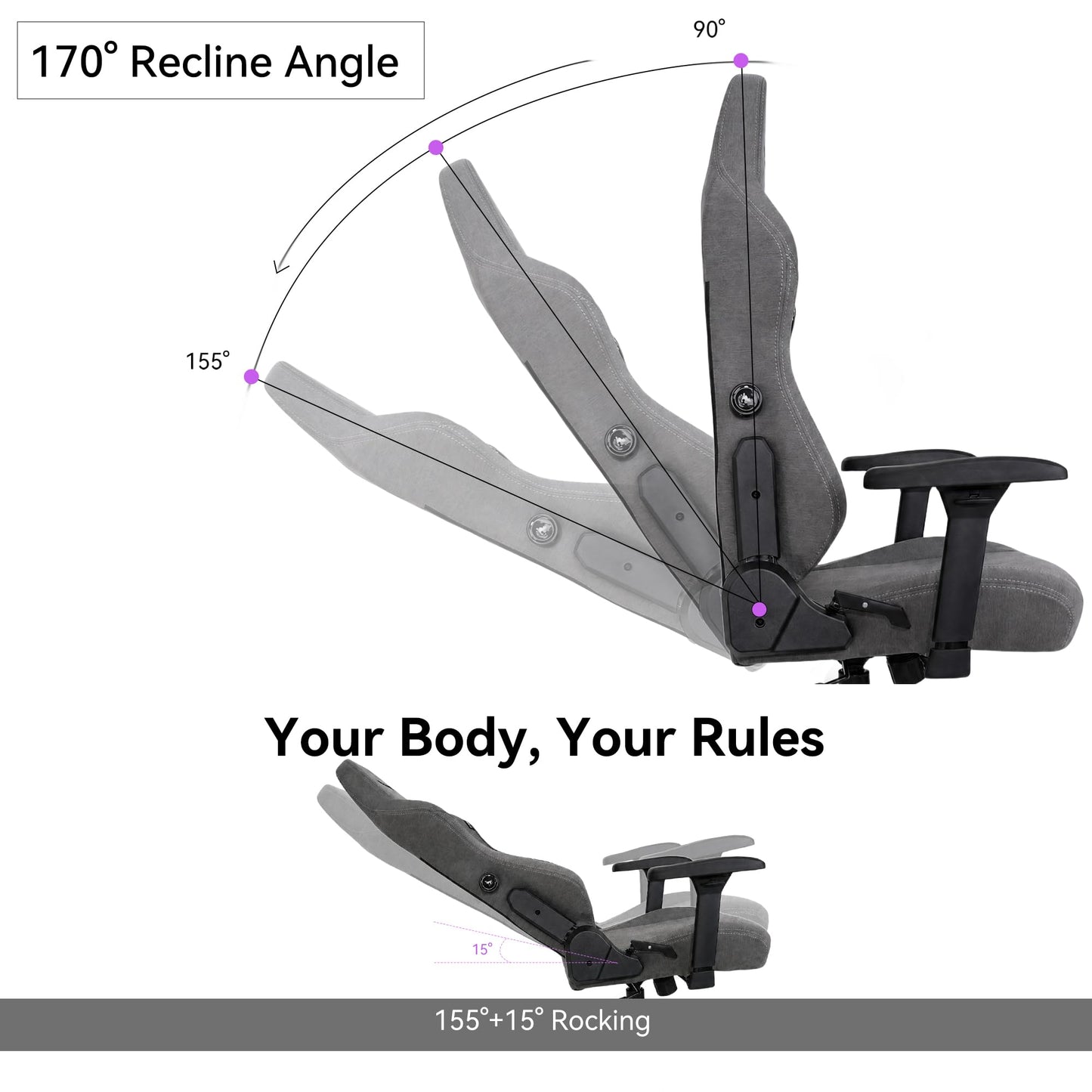 VENTUVIBE Gaming Chair - High Back Ergonomic Computer Chair with Lumbar Support, Video Game Chair-4D Adjustable Armrests,170° Reclining & 320lb Capacity,Fabric,Meteorite Gray