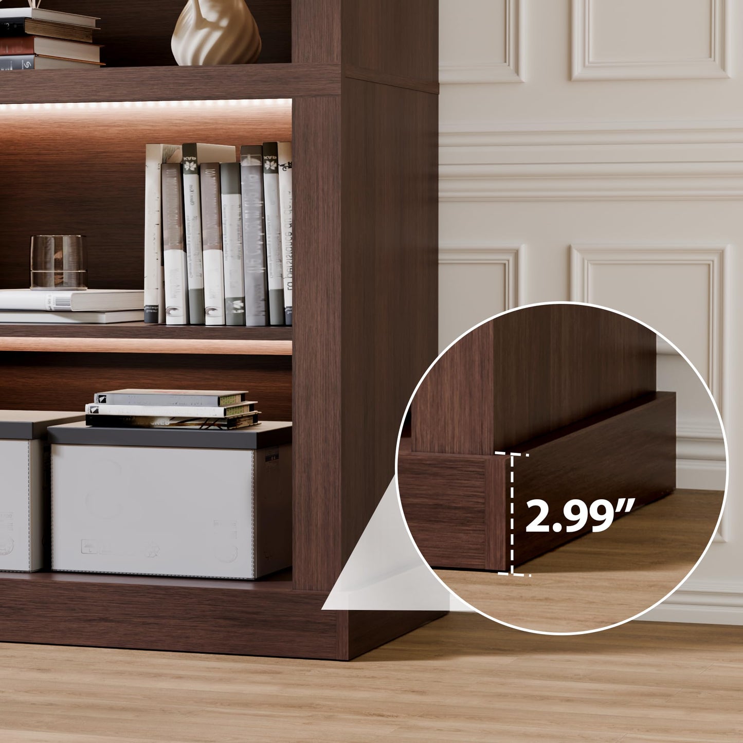 Trygoal Tall Cabinet Bookcase, Display Cabinet Walnut Finish with Adjustable Shelf, Mid Century Modern Curio Cabinet for Living Room, Dining Room, Kitchen, Study Room, Entryway, Open-Shelves