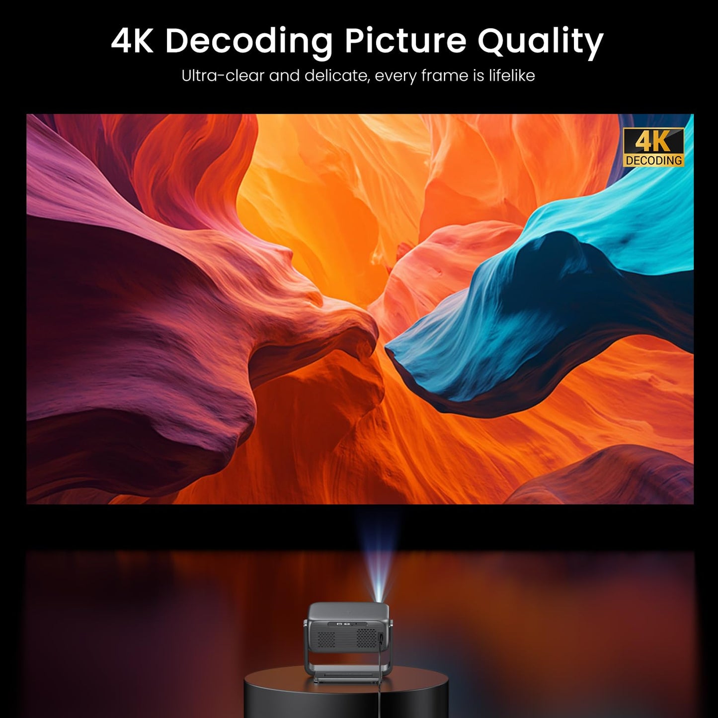 2000 ANSI Official Licensed Google TV Outdoor Projector 4K Decoding, Smart Projector with Wifi and Bluetooth, Auto Focus, Dolby Sound, Built-in Apps, HAPPRUN Indoor Home Theater with 270° Stand