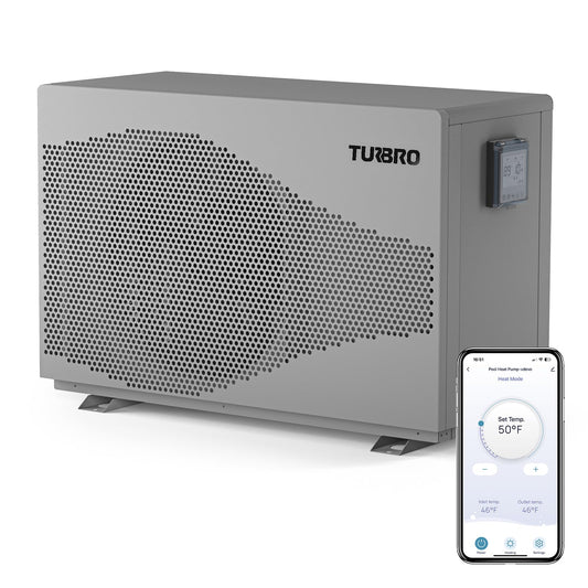 TURBRO 33,000 BTU Inverter Swimming Pool Heat Pump, Up to 10,000 Gallons, WiFi Control Electric Pool Heater for Above and Inground Pools, Heating and Cooling, Up to 15.8 COP, 110-120V, Beluga B33V