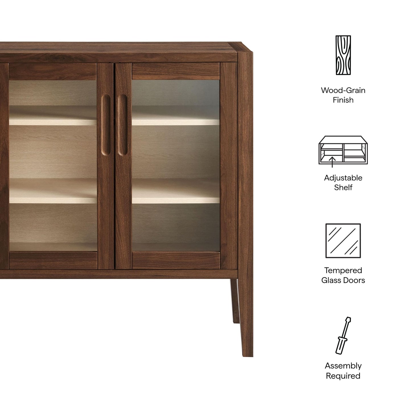 Modway Nell 36 Inch Accent Storage Cabinet in Walnut – Tea/Coffee Small Buffet Cabinet with Shelves for Living Room, Hallway, or Entryway