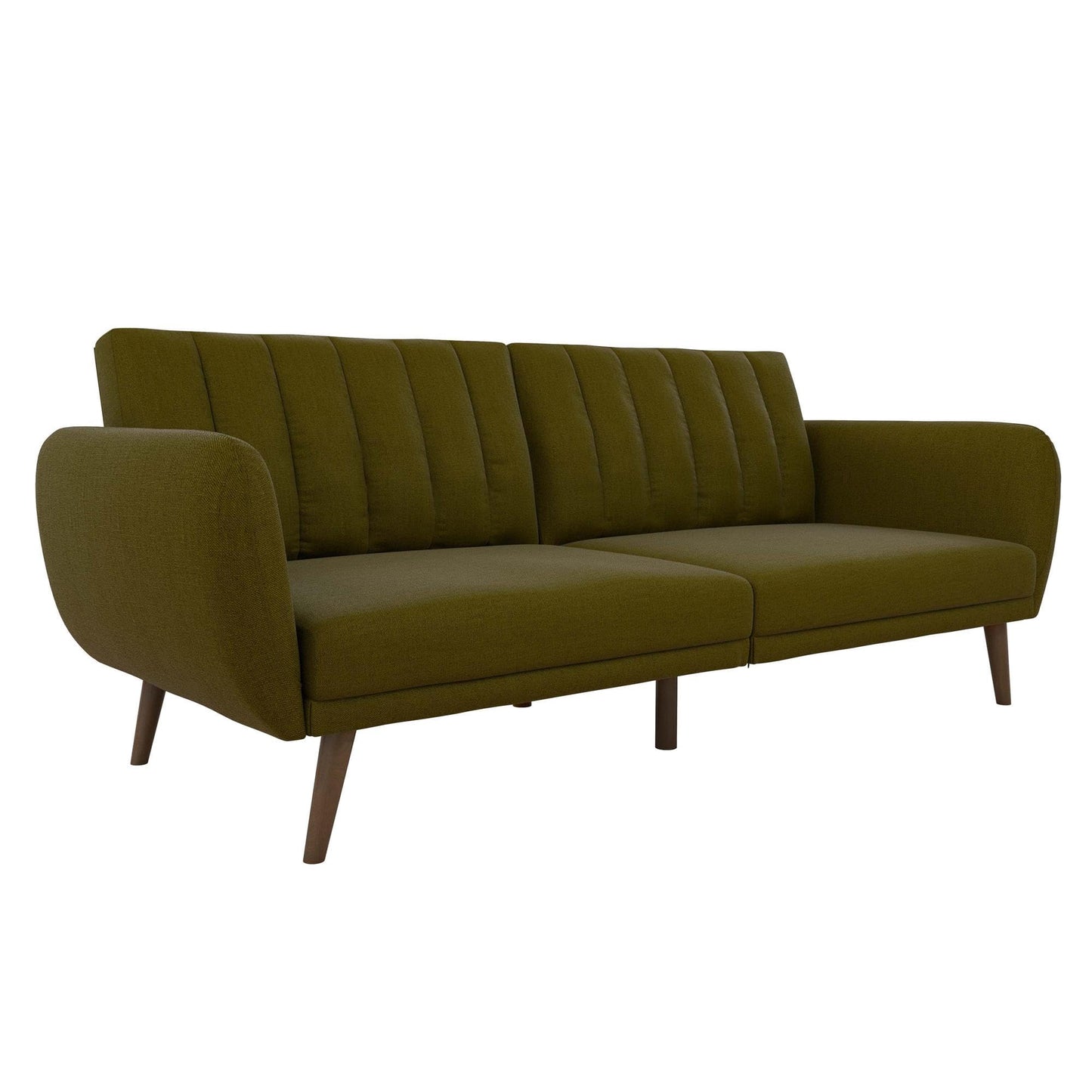 Novogratz Brittany 82 Inch Futon Sofa Bed in Faux Leather, Upholstered Couch Sleeper with Tufted Back, Mid-Century Modern Design, Green