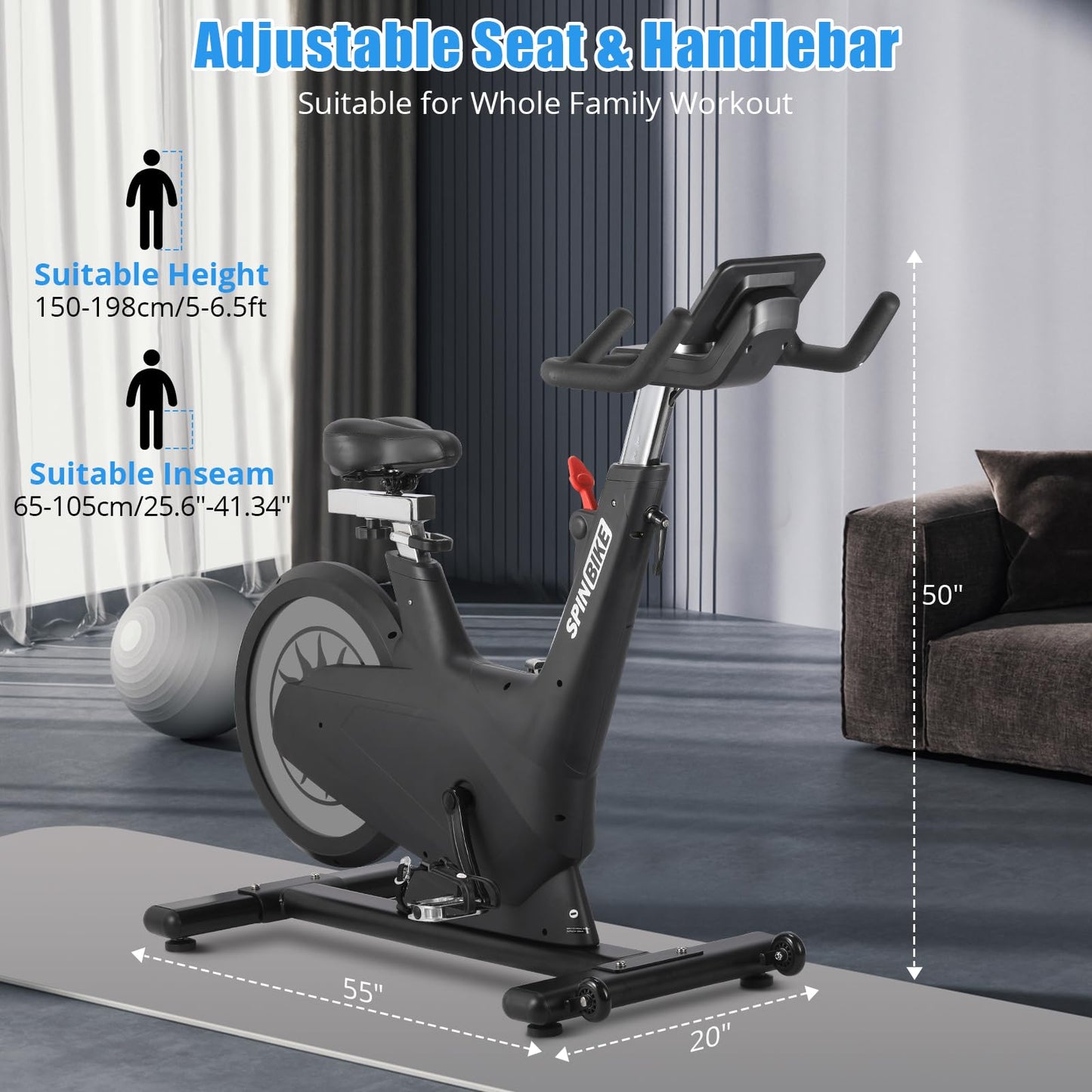 Magnetic Resistance Exercise Bike, Adjustable Seat Stationary Bike with Tablet Holder, 298 LBS Capacity Indoor Cycling Bike, Home Cardio Fitness Workout Equipment, Silver