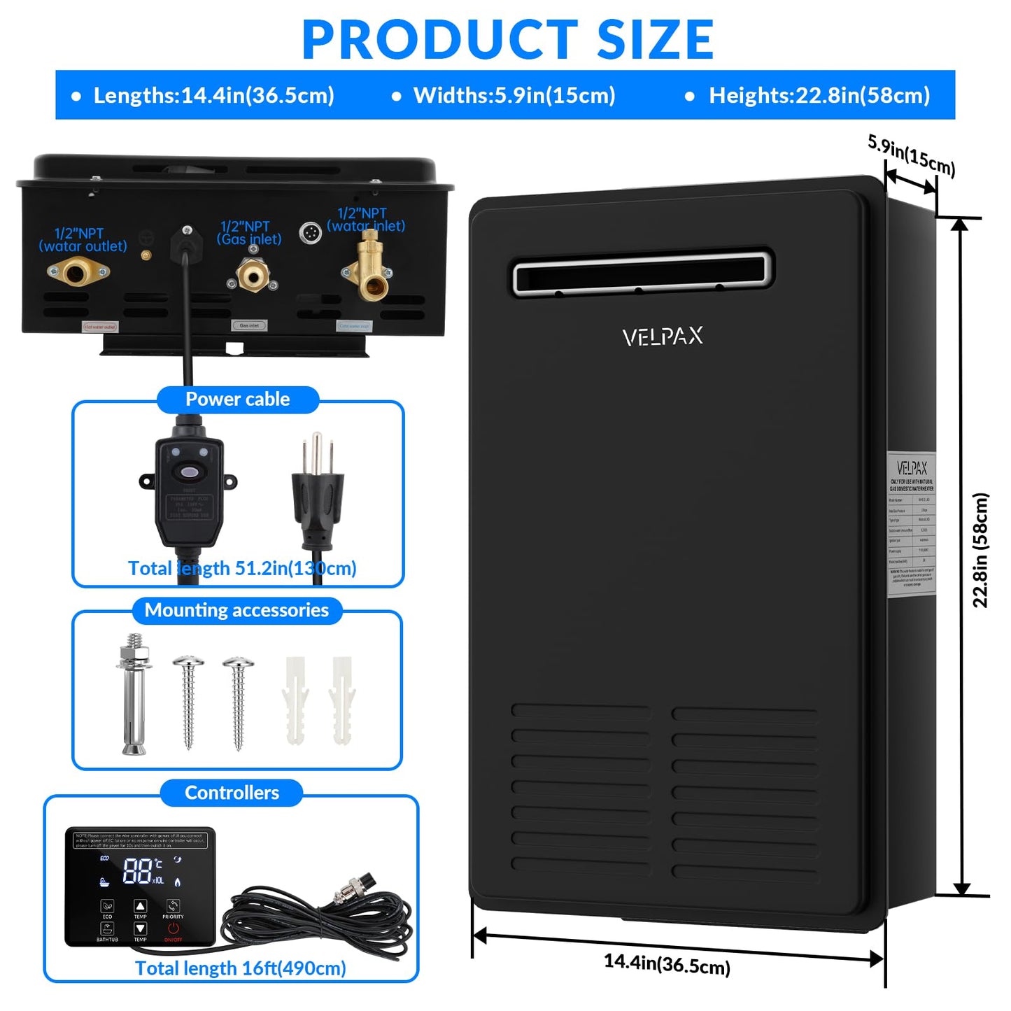 Natural Gas Tankless Water Heater,5.26GPM 20L Outdoor,Instant Hot Natural Gas Water Heater with Fahrenheit Digital Display,Multi-Protection