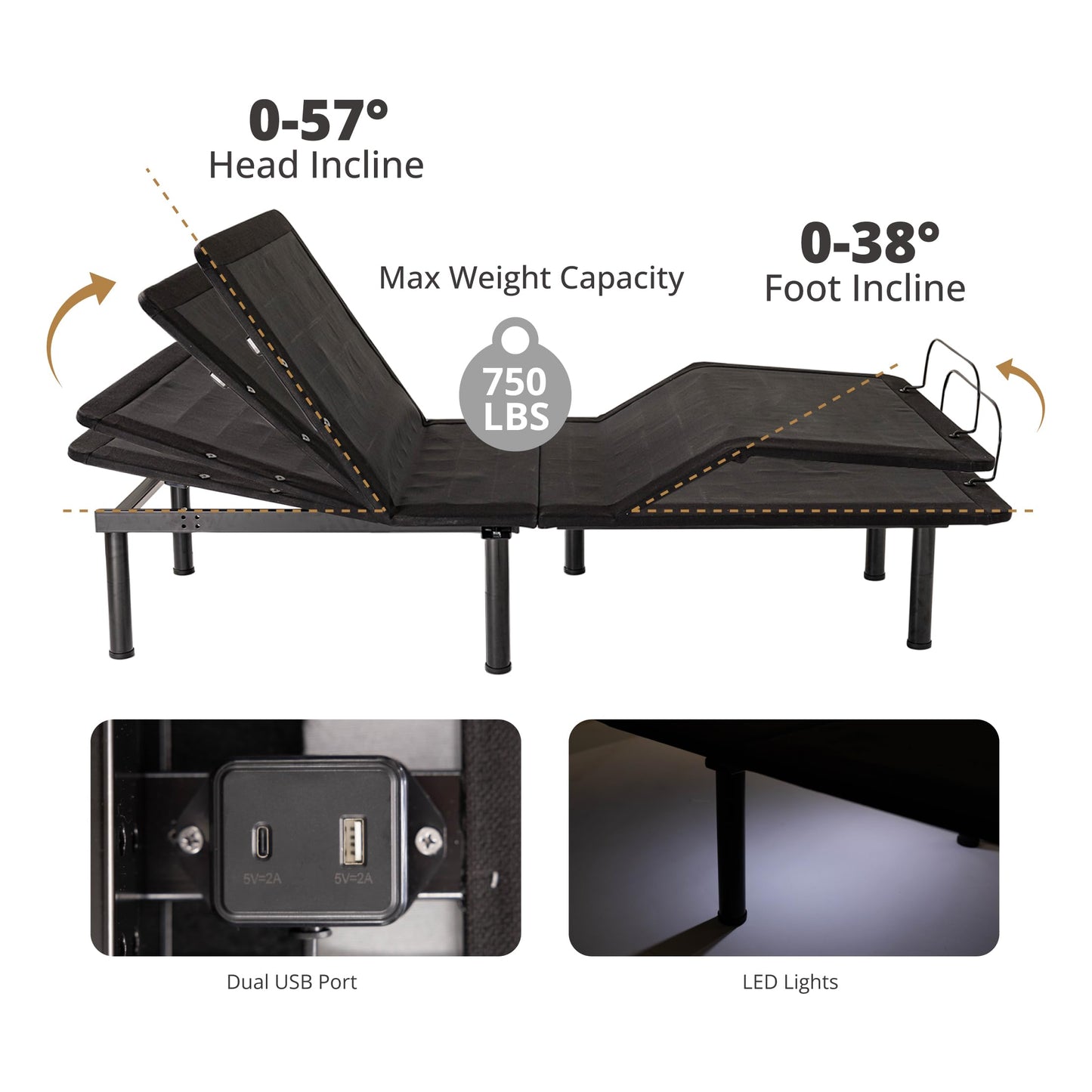Dyonery Full Adjustable Bed Base with Wireless Remote + 14 Inch Full Charcoal Gel Memory Foam Mattress Bed in a Box, Head and Foot Incline & Massage, Zero Gravity, Fiberglass Free, 75" × 54"