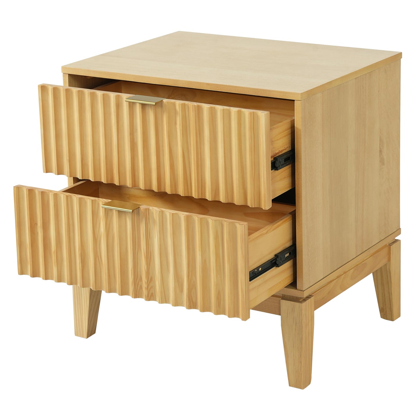 Christopher Knight Home Lane Modern Nightstand with Two Drawers, Wooden Small Night Stand with Fluted Design, Boho Bedside Table/End Table, Multipurpose Space-Saving Storage Cabinet, Natural