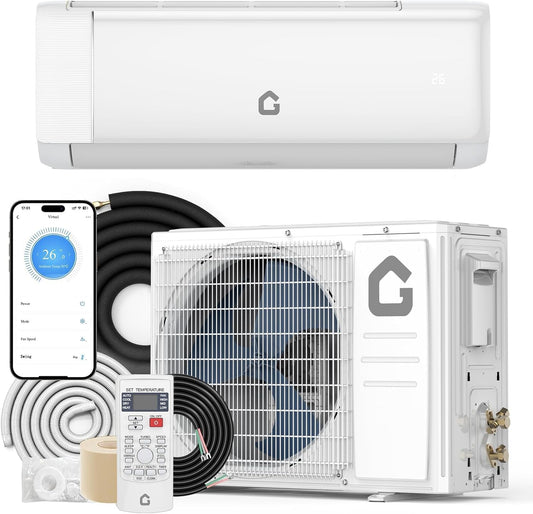 12,000 BTU Mini Split Air Conditioner & Heat Pump, 21 SEER2 Ductless Inverter, Smart WiFi, DIY Install Kit, Ultra-Quiet, Remote, 230V, Covers 750 Sq.ft, Energy Efficient, 5-Year Warranty