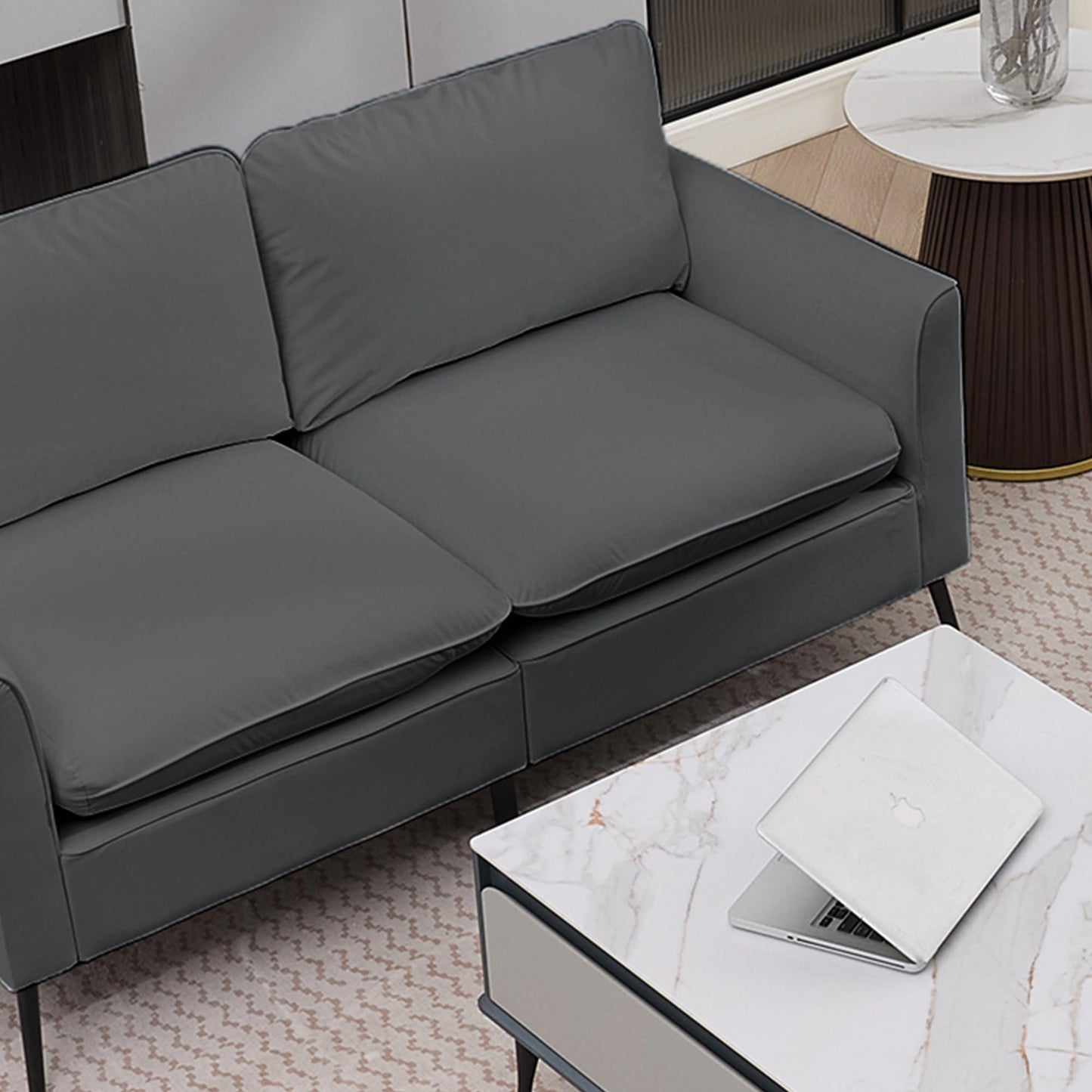 KEIKI Faux Leather Sofa Couch, Living Room Furniture Sectional Sofa Sets of 3 Pcs, Mid Century Modern Decor Sofa Couches, Loveseat & Accent Chair for Small Space, Apartment, Office, Gray
