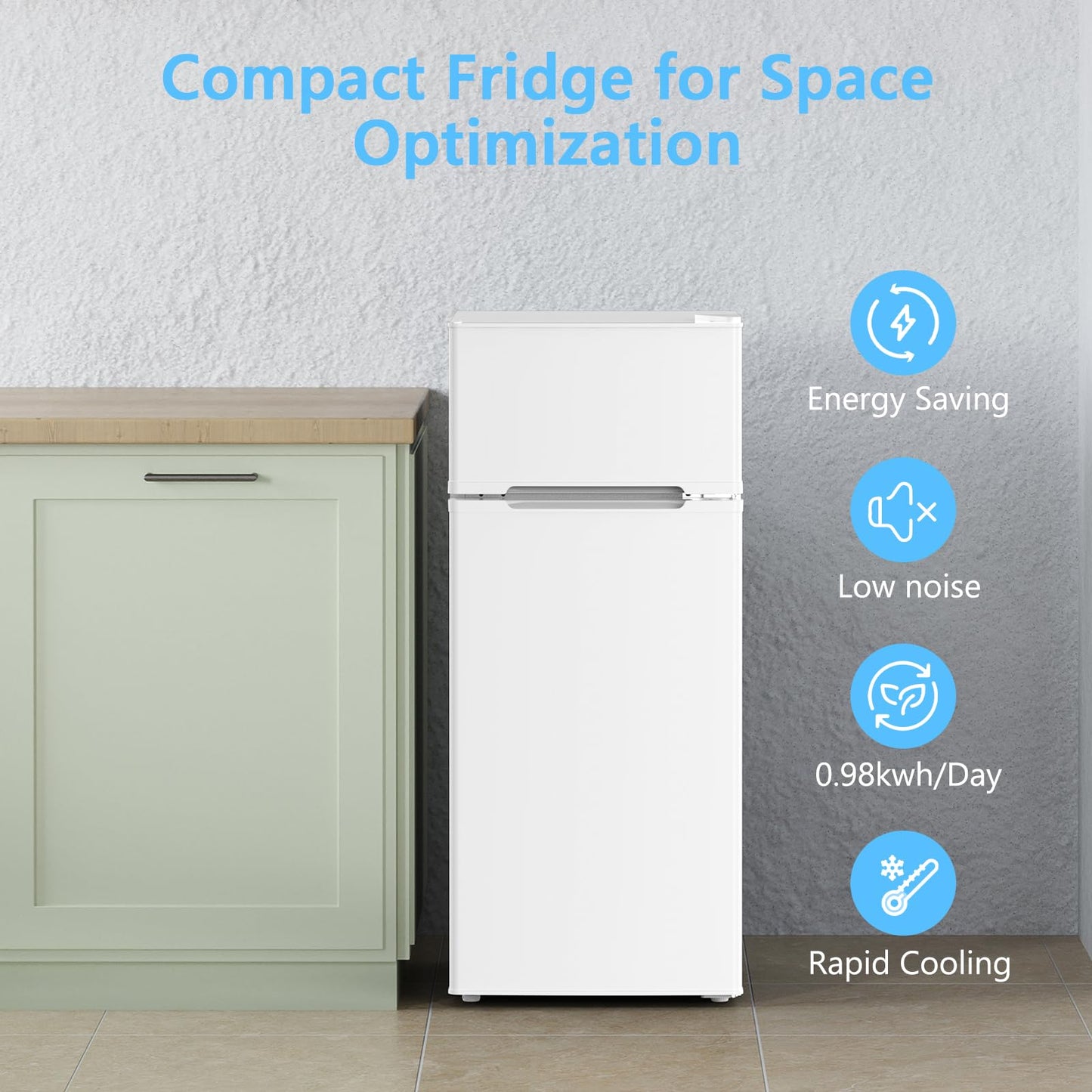 COWSAR 4.5 Cu.Ft Mini Fridge With Freezer, 2-Door Compact Dorm Refrigerator With 2 Removable Shelves, 3 Level Adjustable Thermostat, Commercial Office Fridge for Bedroom, Kitchen, Apartment, White