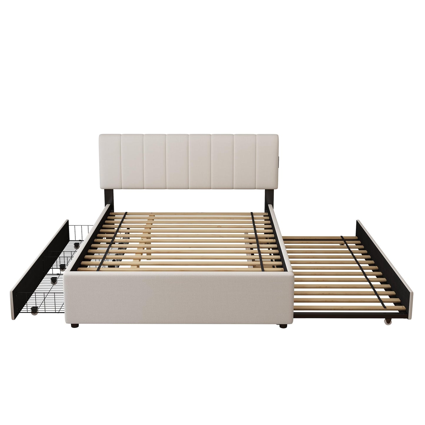 FAVSH Full Size Upholstered Platform Bed w/Trundle Bed & 2 Storage Drawers