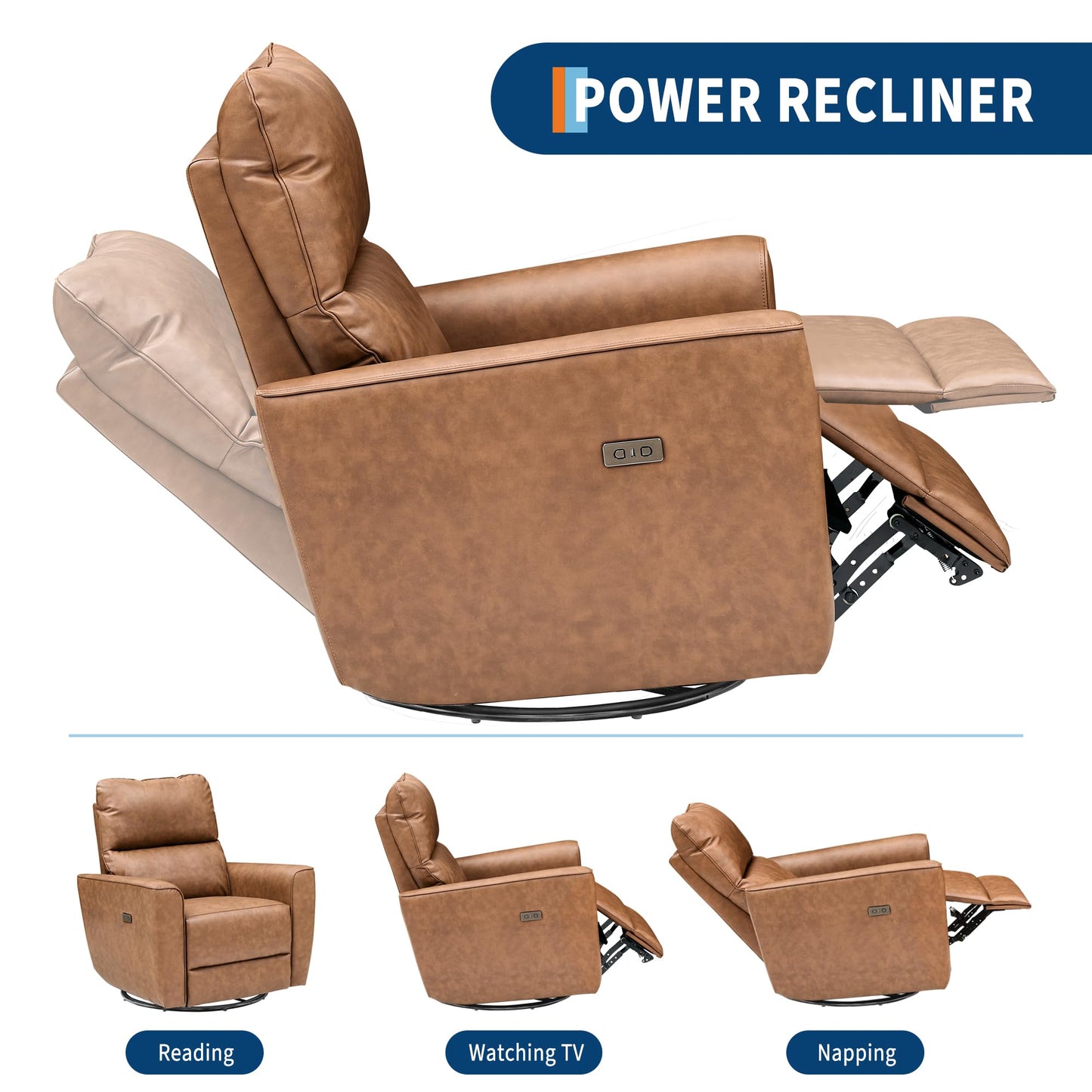 Garvee Power Swivel Glider Recliner Chair with USB Port & Lumbar Support – Effortless Rocking, Recline & Comfort for Living Room, Nursery & Home Theater