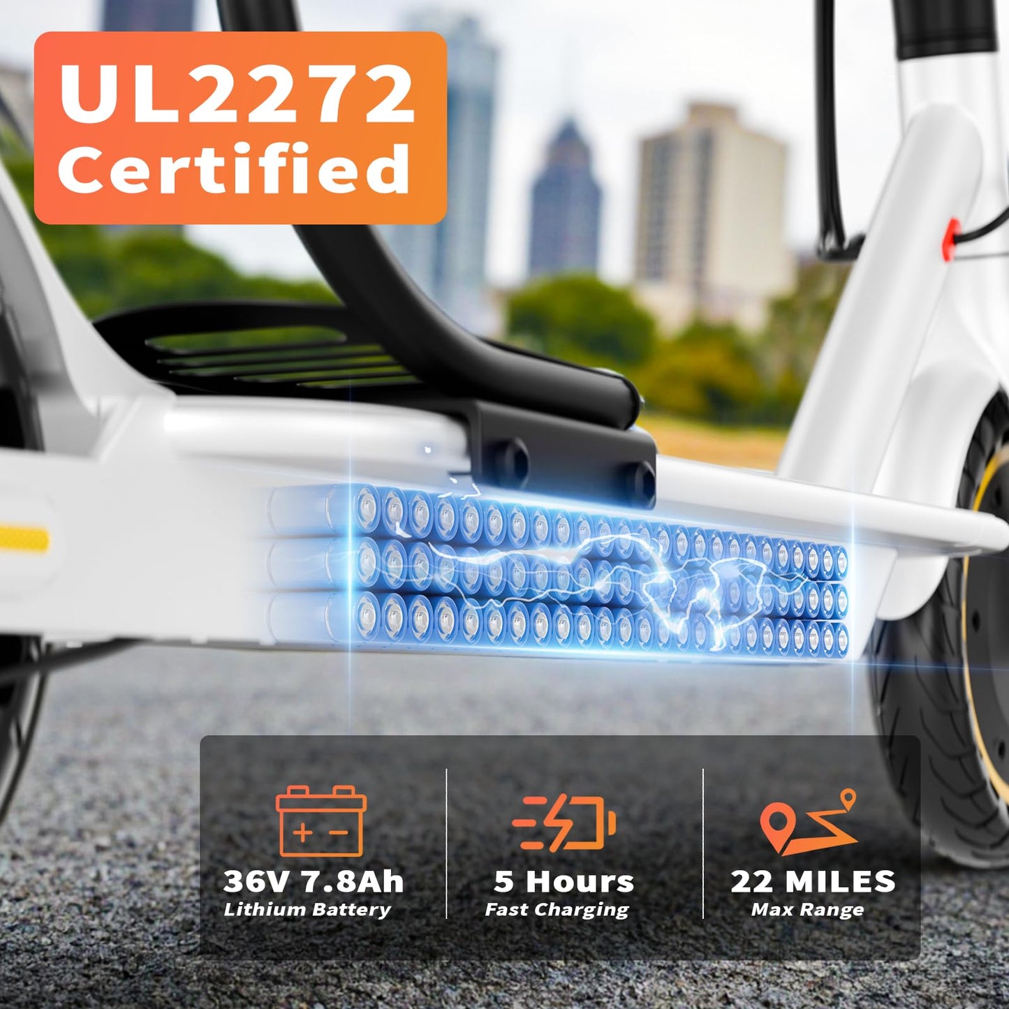 Qlaway Electric Scooter with Seat, 350W Motor, Top Speed 19Mph(31km/h), Max 22 Miles Ranges, 350W Motor, 8.5" Solid Tires, Aluminum Alloy Folding E Scooter with Dual Braking/APP Control