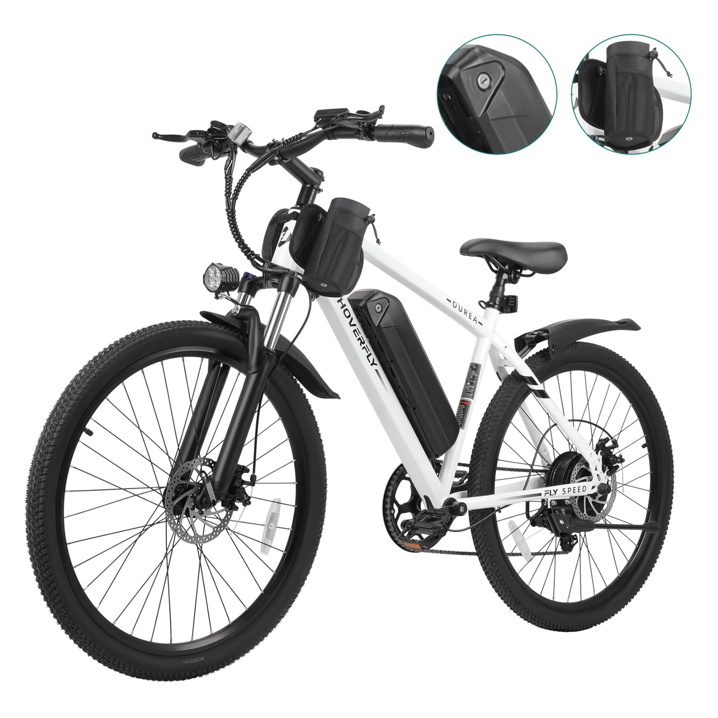 Hoverfly OUREA 26" Electric Bike for Adults, 750W Peak Motor Mountain Ebike, Max 20MPH, Up to 40 Miles, UL2849 Certified, 7-Speed, Removable Battery, Shock Absorber, Electric Bicycle for Commuting