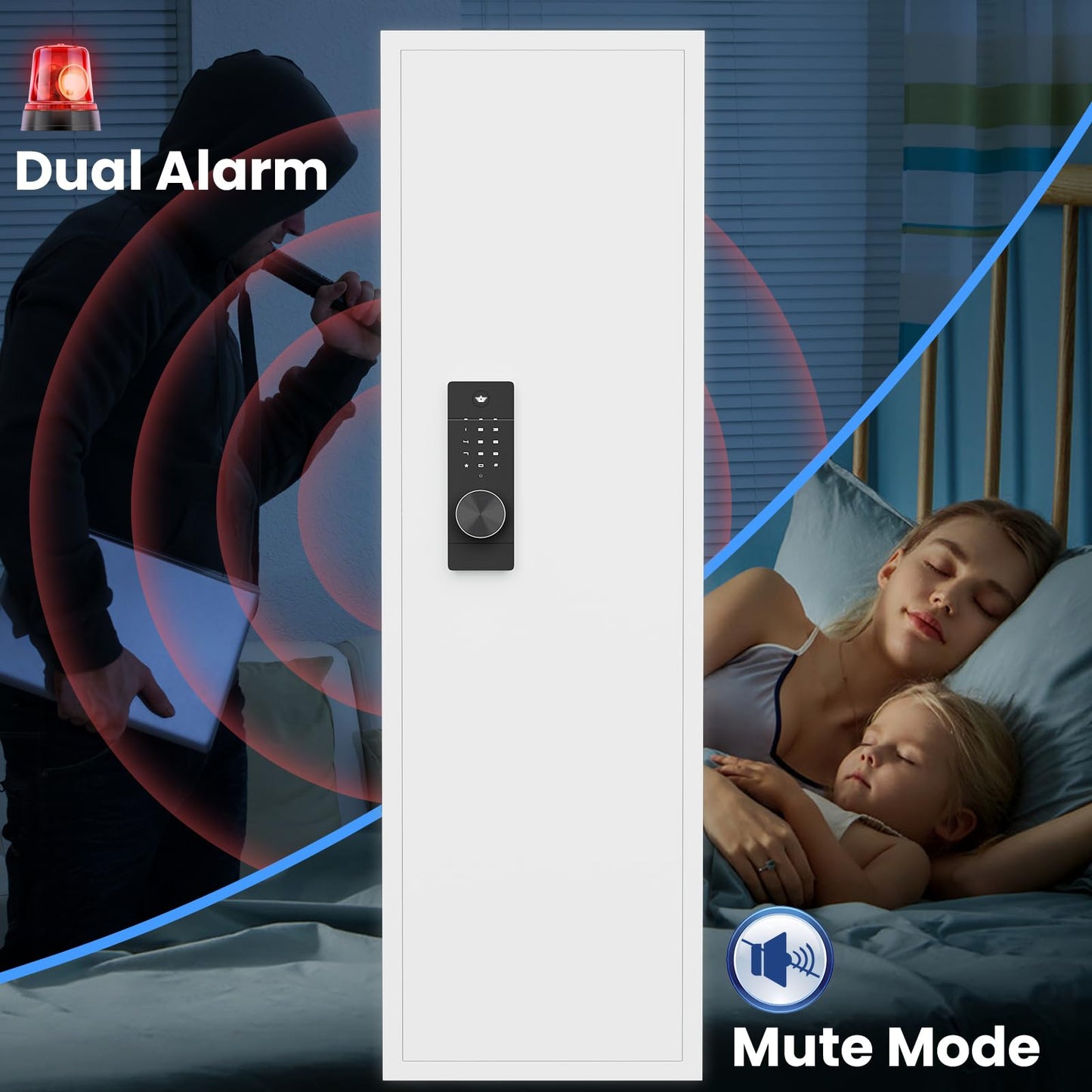 Silkight 53.15" Wall Gun Safe, Digital Wall Safe Between the Studs with Backlit Keypad, Dual Alarm ＆ Mute Mode, Hidden Wall Gun Cabinet for Rifles and Pistols with Adjustable Shelves, Magnetic Support