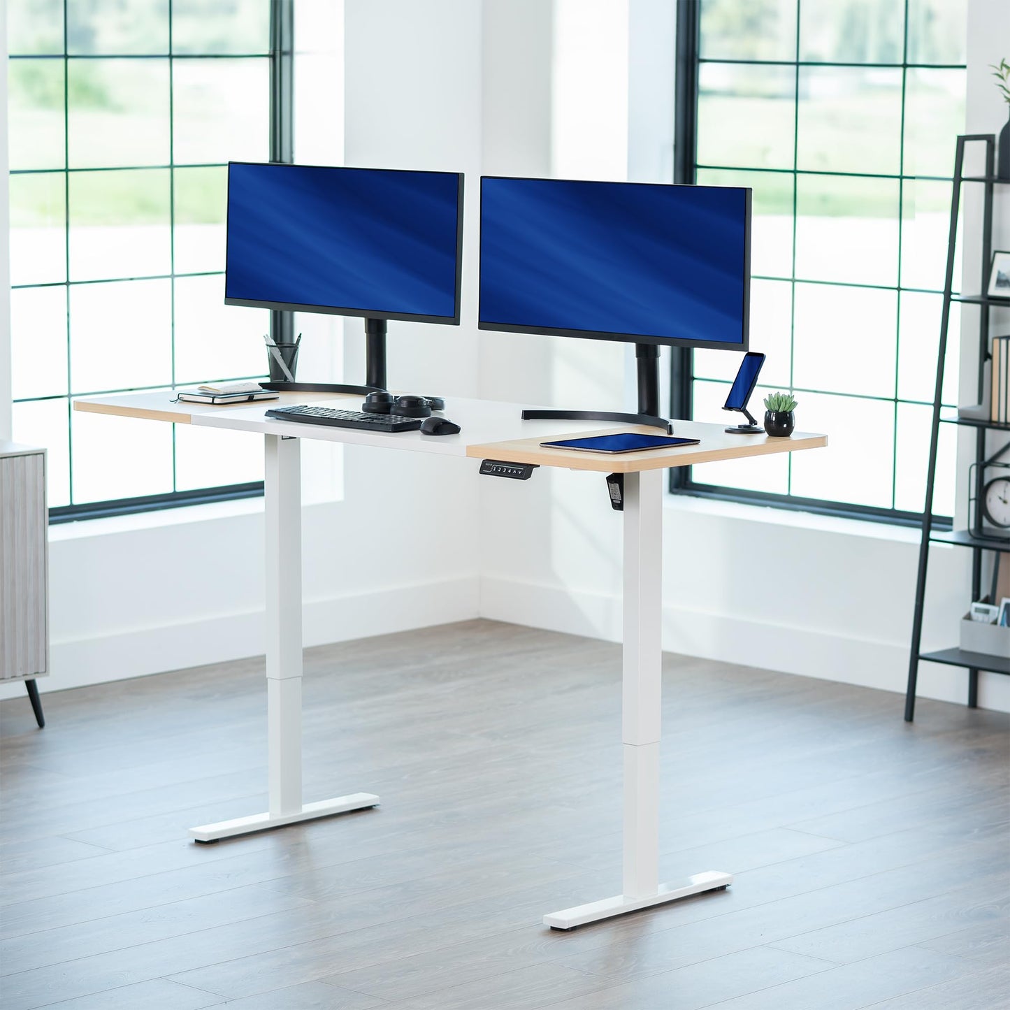 VIVO Electric 71 x 30 in Standing Desk, Memory Height Adjustment, 1B Series, Holds 220 lbs, White and Light Wood Top, White Frame, DESK-KIT-1W7WC