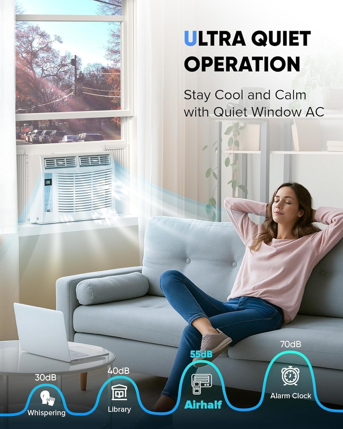 Garvee 6,000 Btu Window Air Conditioner, WiFi & App Control, Ultra Quiet, Enabled Saddle Window AC Unit Cools Up to 300 Sq. ft, Cooling, Dehumidifier, Flexible for Home/Office