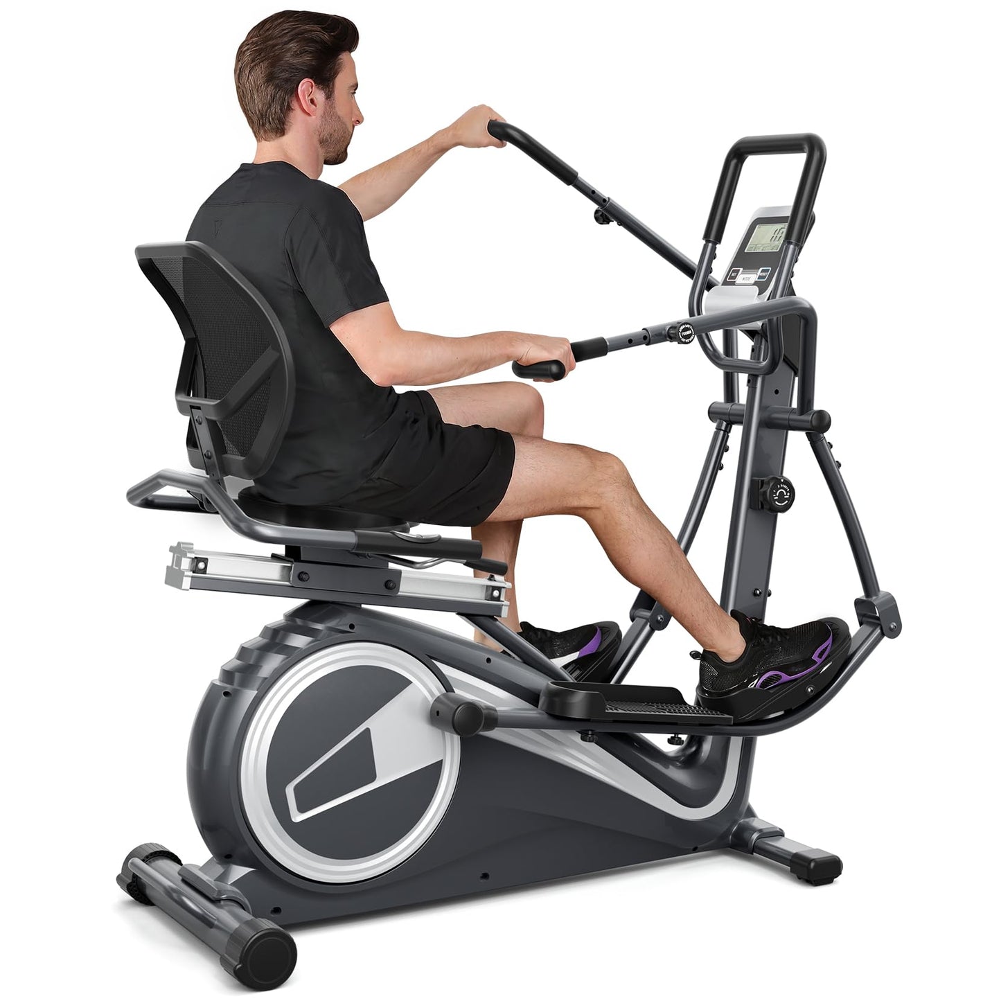 Dripex Recumbent Exercise Bike for Home, 2-in-1 Recumbent Stationary Bikes for Seniors Adults Elliptical Machine for home, 15.8" Stride, Adjustable Seat, Pulse Sensors, Supports 330LBS (Grey)