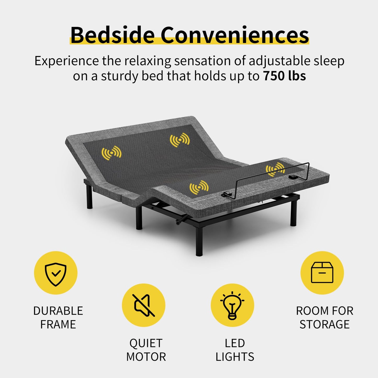 MULIN Full Size Smart Massage Bed Base, Electric Adjustable Frame with 6-Vibration Modes, Head & Foot Incline, 2 USB Ports, Flashlight, Storage Shelf & Remote