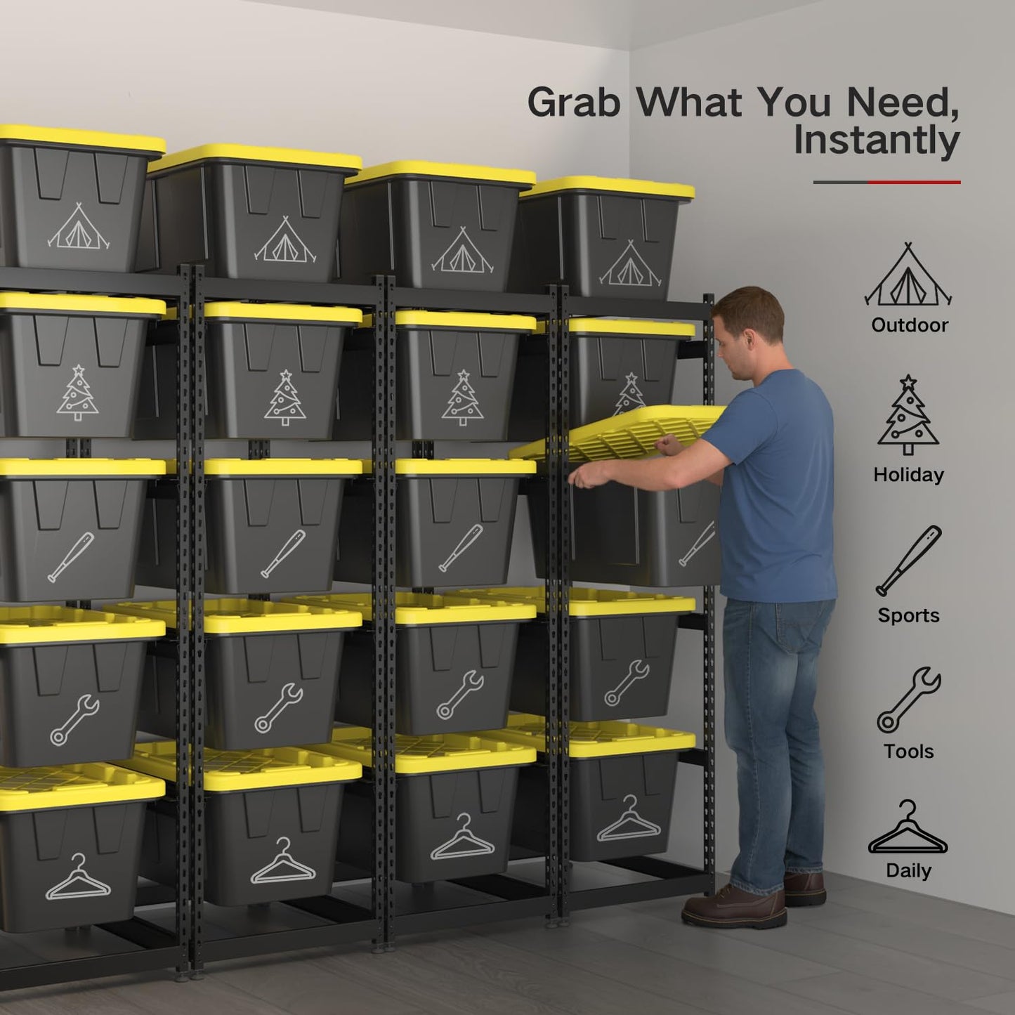 27 Gallon Tote Storage Rack, Heavy-Duty Storage Bin Rack Organizer, 5-Tier Standing Storage Bin Shelves, 250 lb Capacity, Maximize Space for Garage, Warehouse, Utility, 2-Pack (Totes Not Included)