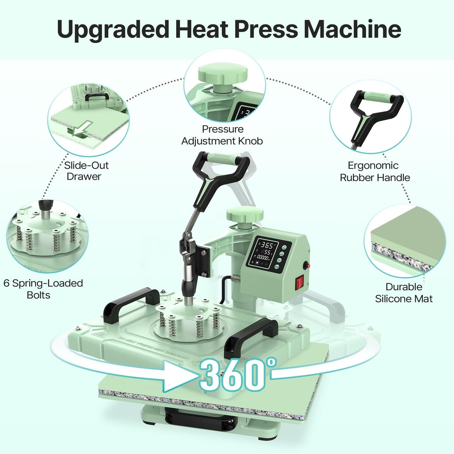 Slendor 5 in 1 Heat Press Machine 12x15 inch Sublimation Heat Press 360° Swing Away Heat Transfer Digital T-Shirt Pressing with 30OZ 20OZ Tumbler Press, Multifunction Combo for Hat Cap Plate