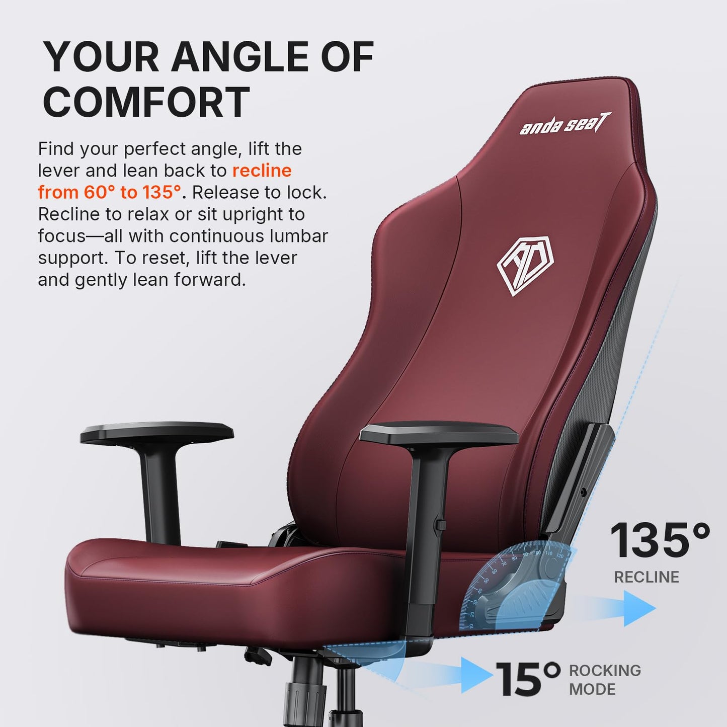 Anda Seat MANA Gaming Chair for Adults - Ergonomic Maroon Leather Game Chairs with Adjustable Armrest, Comfortable Office Chair with Lumbar Support, Heavy Duty Wide Computer Seat for Home & Work