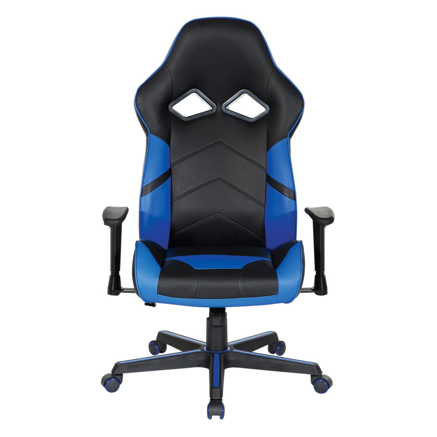 OSP Home Furnishings Vapor Ergonomic Adjustable High Back Faux Leather Gaming Chair with Coil Spring Seat and Integrated Cooling Airflow, Blue Accents