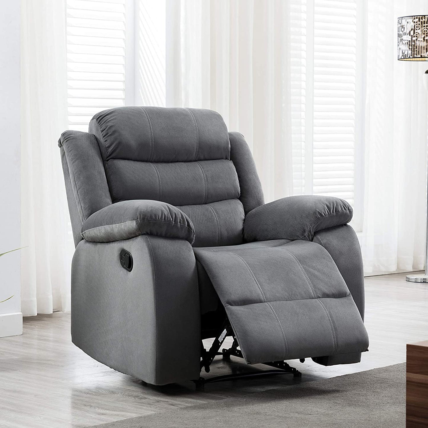 AC Pacific Jim Collection Manual Reclining Sofa with Double Recliner, Lumbar Support Massager and Chaise Footrest for Living Room, Home Theater or Bedroom, Chair, Dark Grey