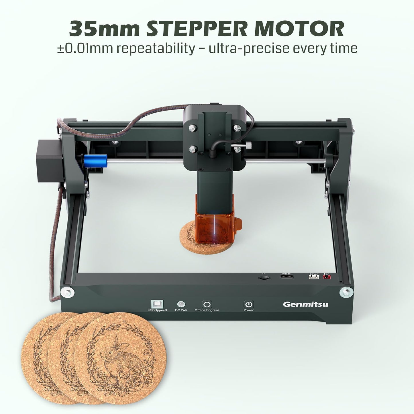 Genmitsu Laser Engraver Kortek 10W 10000mW, Desktop Laser Cutter, Wireless APP Support, ±0.01mm High Precision, Portable Laser Engraving Machine for DIY Wood Acrylic Leather Metal Fiber, Safety Class1