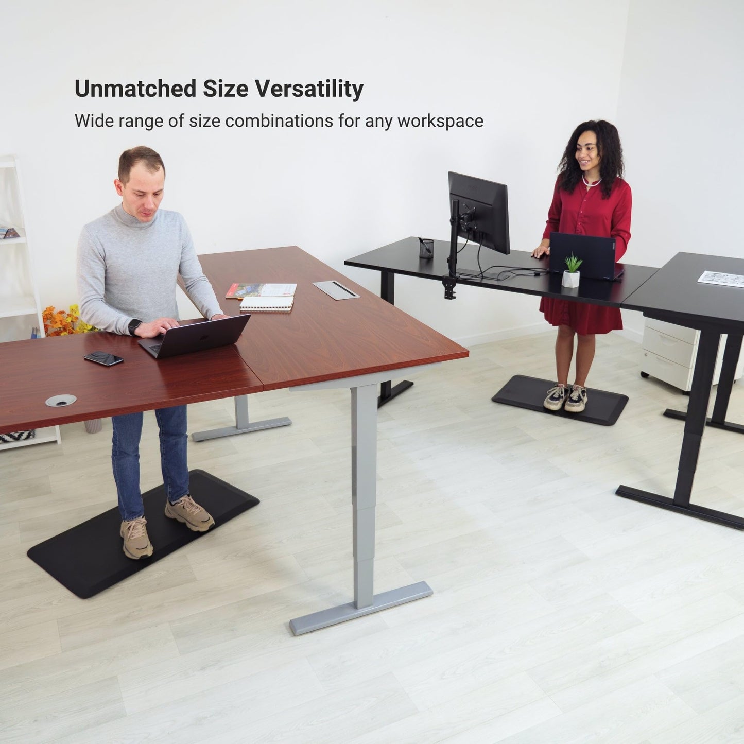 Progressive Desk L Shaped Height Adjustable Standing Desk 78" x 48" - Corner Computer Desk - Electric Stand Up Rising Workstation - Gray Frame/Bright Beech Top