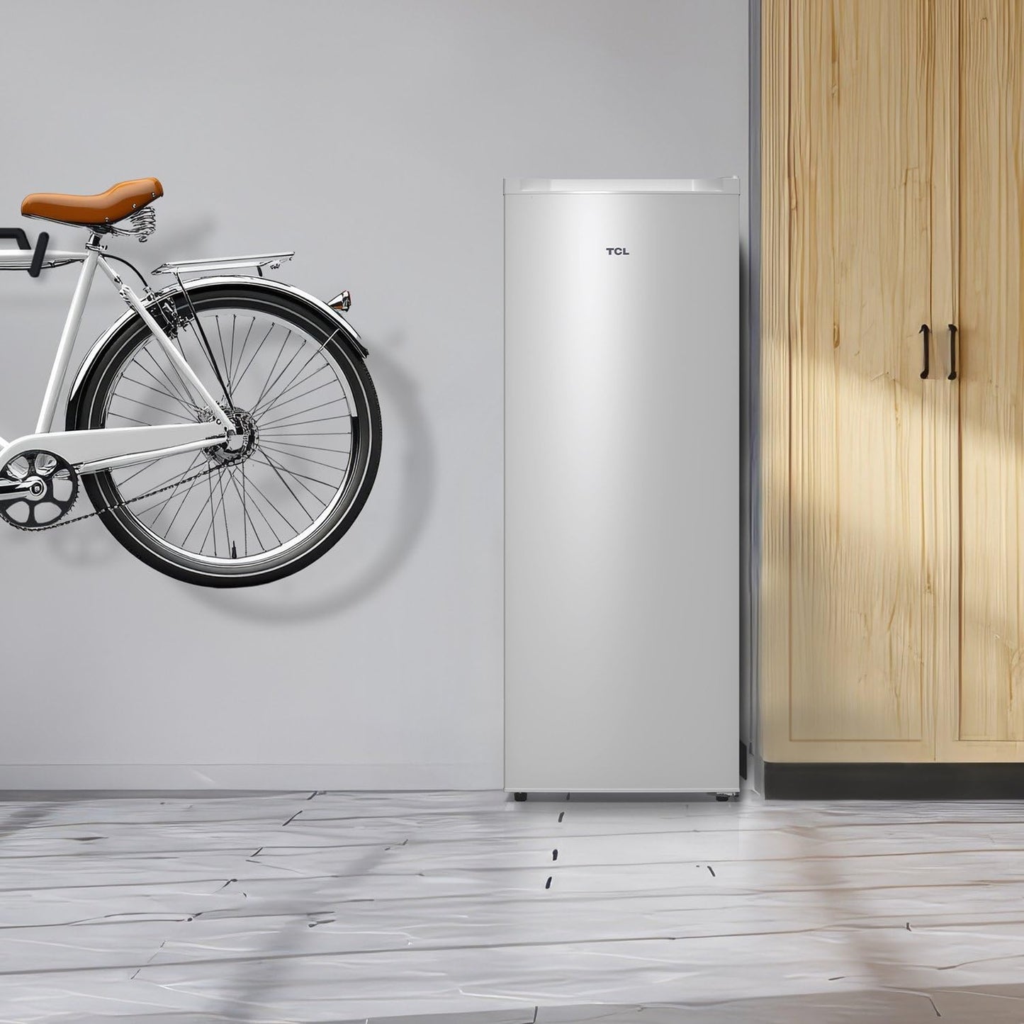TCL 5.6 Cu Ft Upright Freezer, Slim Compact Low Temperature Energy Efficient Standing Freezer for Meat & Ice Cream, Fits in Dorm, Apartment, Garage, Kitchen, Small Spaces