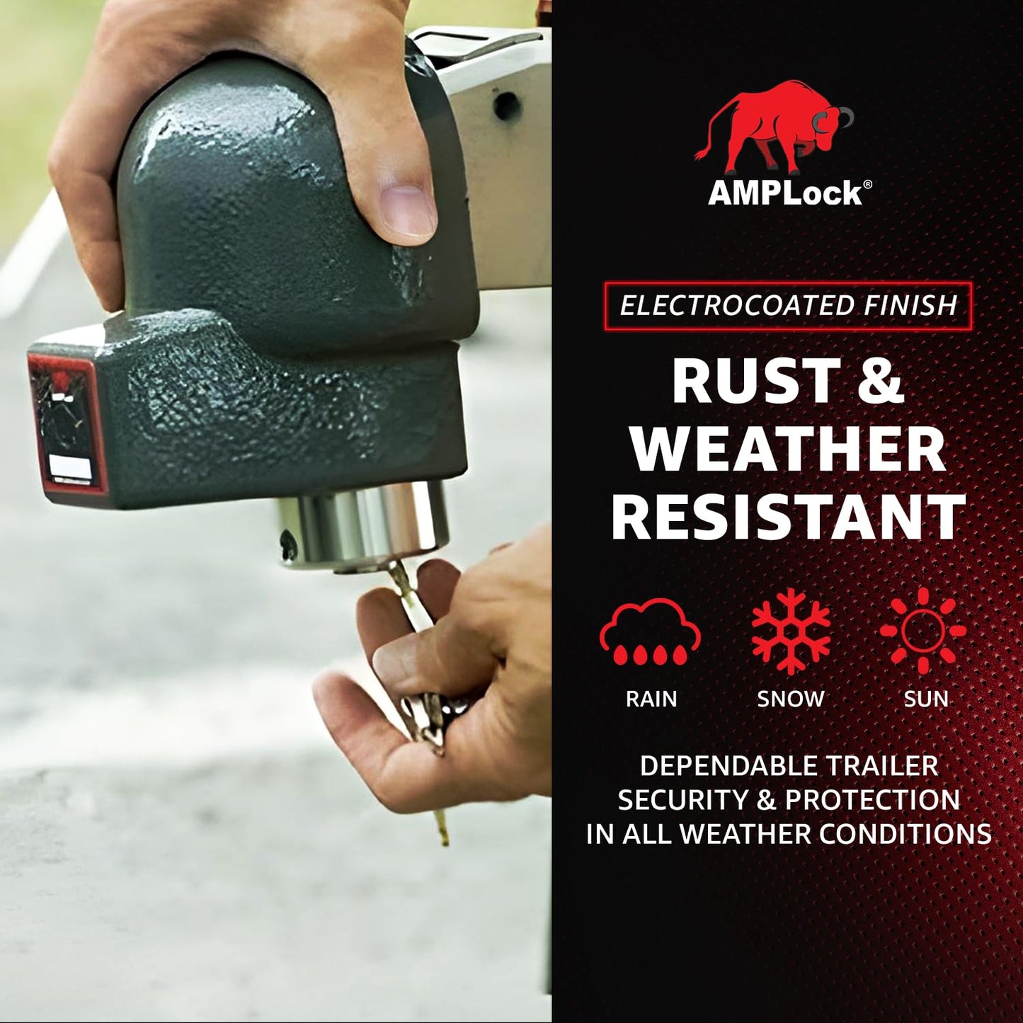 AMPLock U-BRA2516 2 5/16" Trailer Coupler Lock with Heavy Duty Round Edge Design, Push-to-Lock System, Rust and Corrosion Resistant, Fits Ball Couplers for Boat, Cargo, Utility and Travel Trailer Use