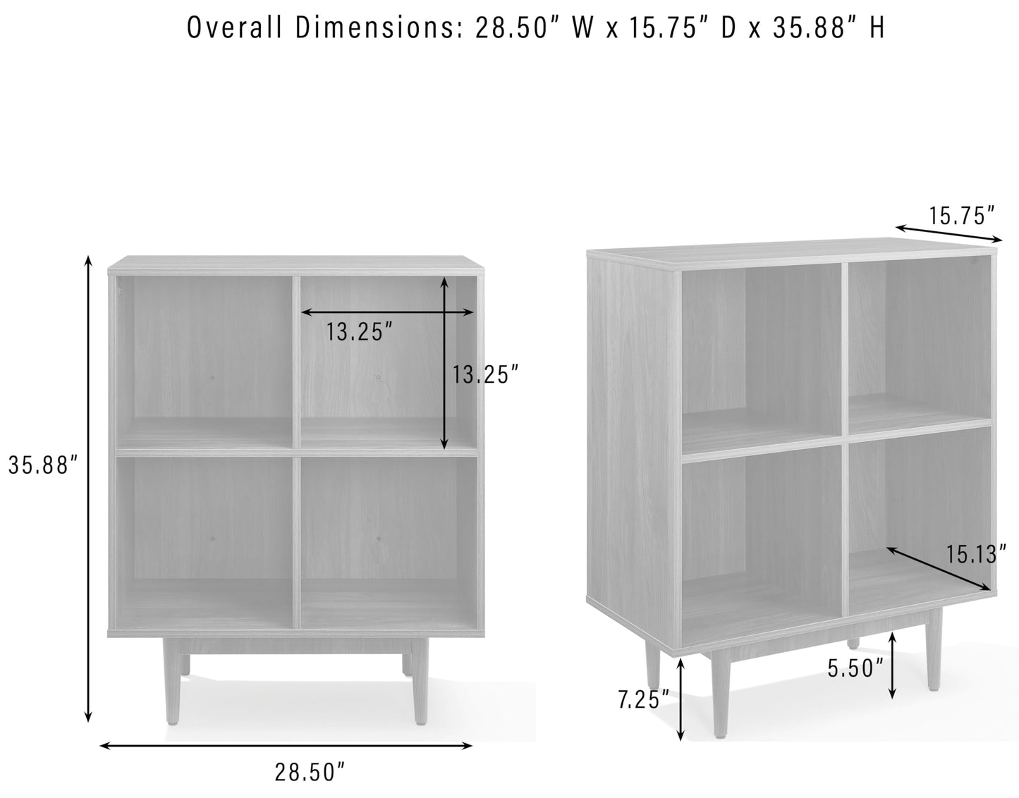 Crosley Furniture Liam Vinyl Record Storage 4 Cube Media Stand for Turntables, Mid-Century Modern Bookshelf, Walnut